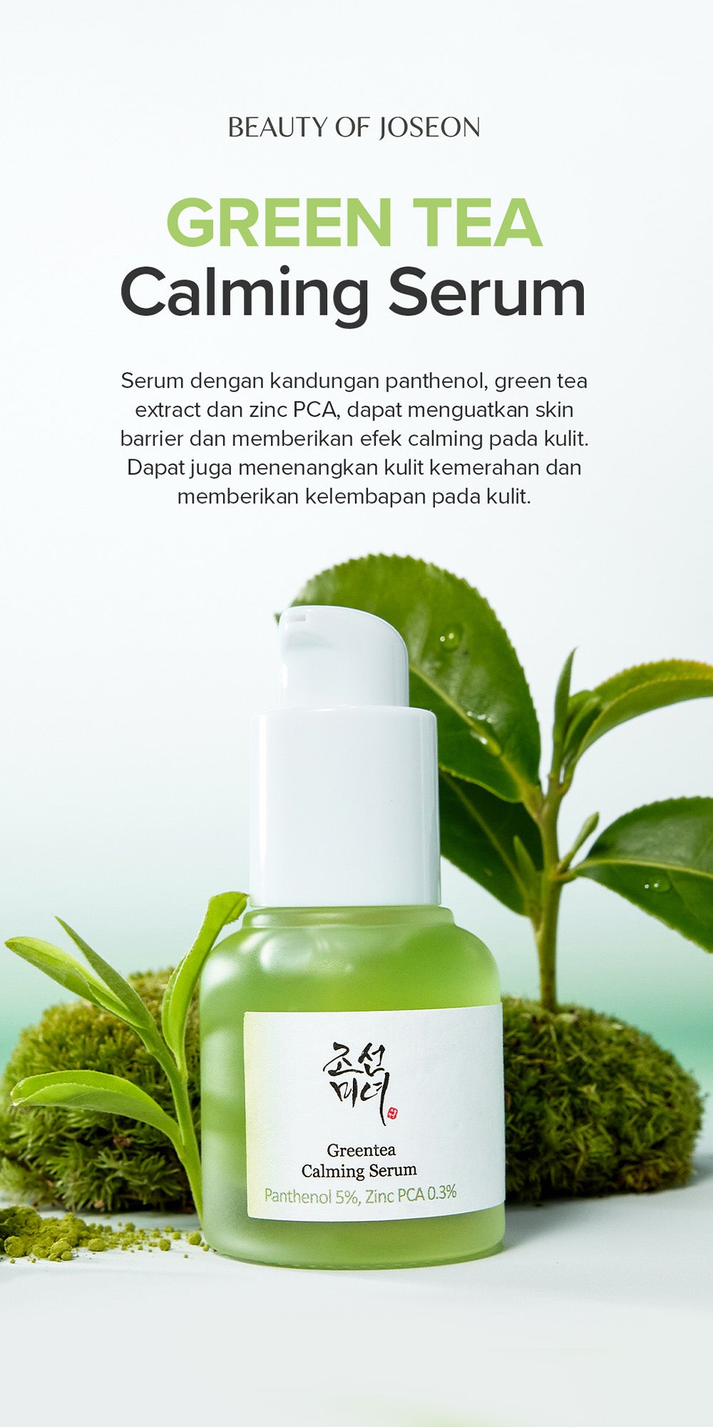 Beauty of Joseon Greentea Calming Serum : Panthenol + Zinc PCA + Greentea