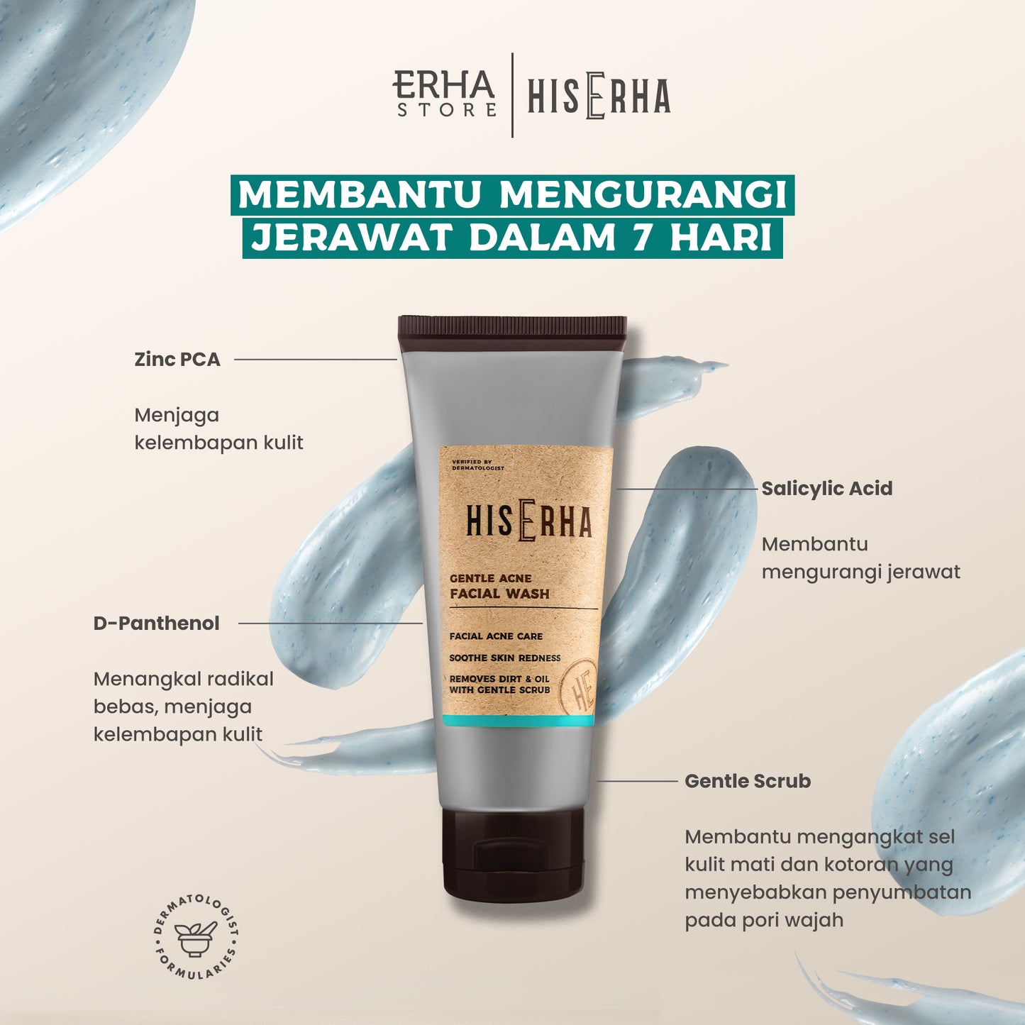 HIS ERHA Paket Facial Wash & Serum Acne - Set untuk Lawan Jerawat / Kurangi Minyak khusus Pria, Melembapkan Wajah, Verified by Dermatologist,Nicianamide, Salicylic Acid, Zinc PCA, D-Phantenol, Gentle Scrub