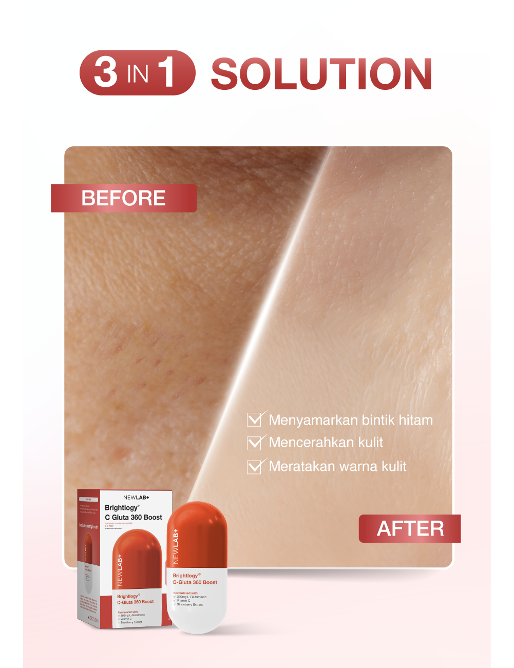 NEWLAB Brightlogy C-Gluta 360 Boost || Minuman Glutathione untuk Pemutih Badan || Glutathione Kapsul || Glutathione Whitening 50gr