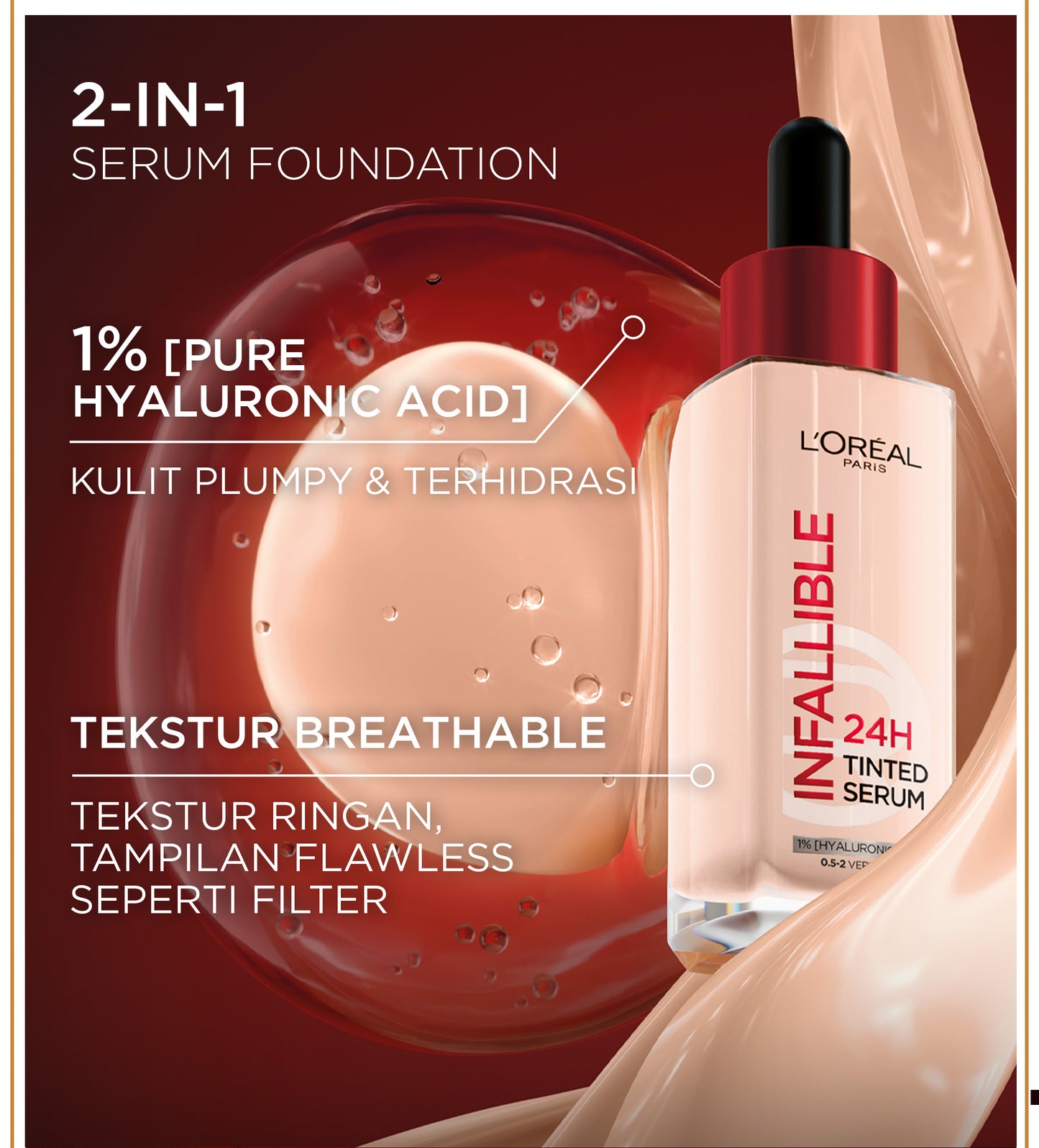 [BARU] L'OREAL PARIS INFALLIBLE 24H TINTED SERUM FOUNDATION LIGHTWEIGHT BREATHABLE RINGAN TAHAN HINGGA 24 JAM