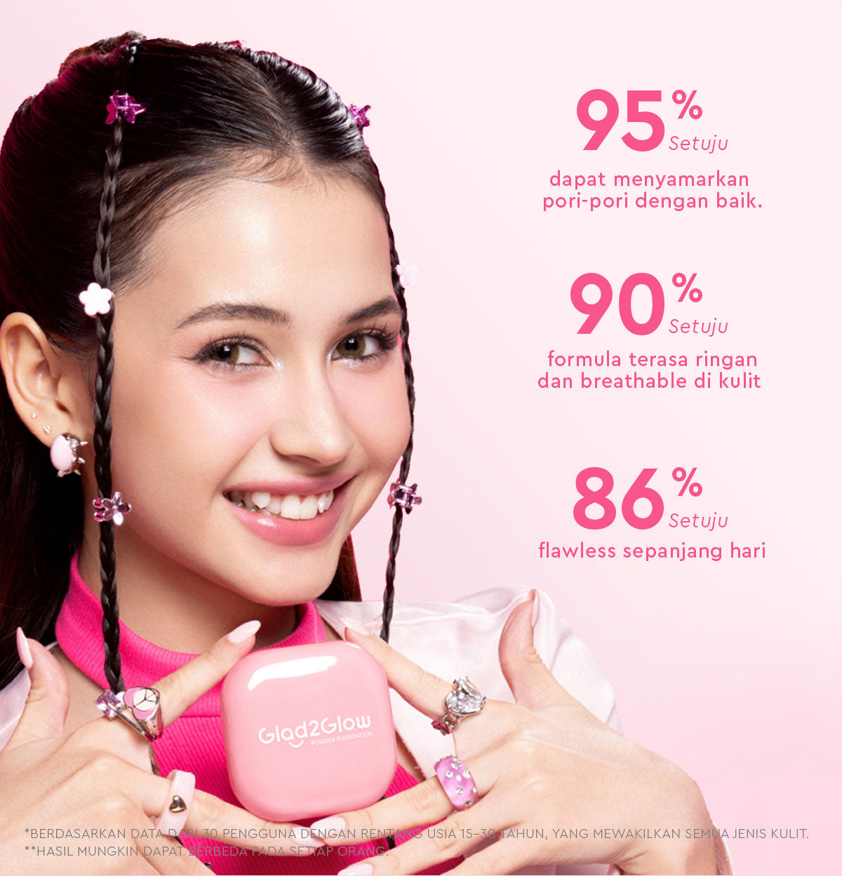 Glad2Glow Perfect Blurring Powder Foundation waterproof setting two way cake TWC Mengandung squalane dan vitamin E concealer pengontrol minyak meratakan warna kulit bantalan udara yang menjaga kelembapan alas bedak krim BB concealer g2glow official store