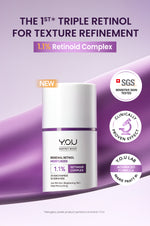 YOU Retinol 2pcs Set Advanced Retinol Serum 15ml + Renewal Retinol Moisturizer Anti aging Retinol Paket kulit cerah Brightening Dark spot noda hitam Memperbaiki tekstur kulit Anti aging Menyamarkan mencegah kerutan dan garis halus