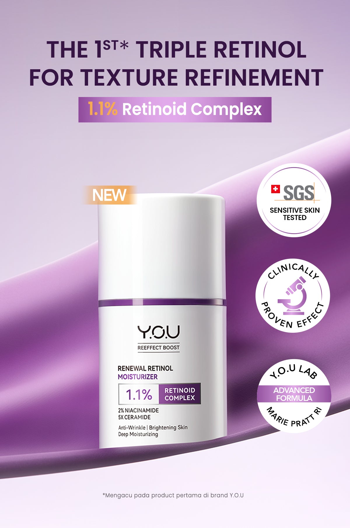 YOU Retinol 2pcs Set Advanced Retinol Serum 15ml + Renewal Retinol Moisturizer Anti aging Retinol Paket kulit cerah Brightening Dark spot noda hitam Memperbaiki tekstur kulit Anti aging Menyamarkan mencegah kerutan dan garis halus