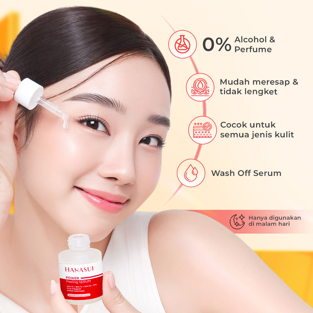 Hanasui Power Peeling Serum -  Eksfoliasi Wajah Mencerahkan, Angkat Sel Kulit Mati Komedo, Kulit Tidak Iritasi Kering