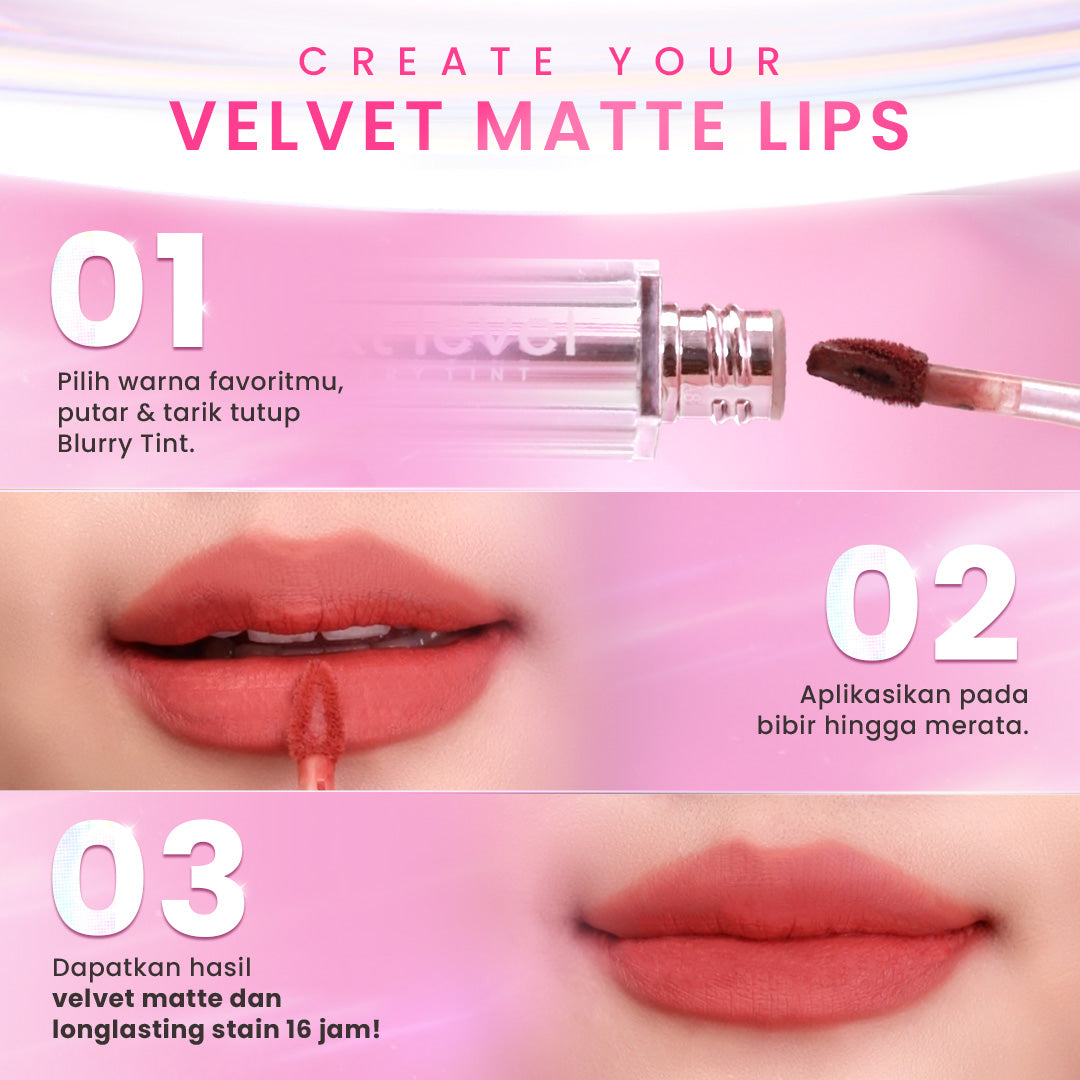 Hanasui Next Level Blurry Tint - Lip Tint Watery To Blur Lightweight Tahan Lama Velvet Finish Powdery Tint Blurring Effect Stain Lasting Up to 8 H