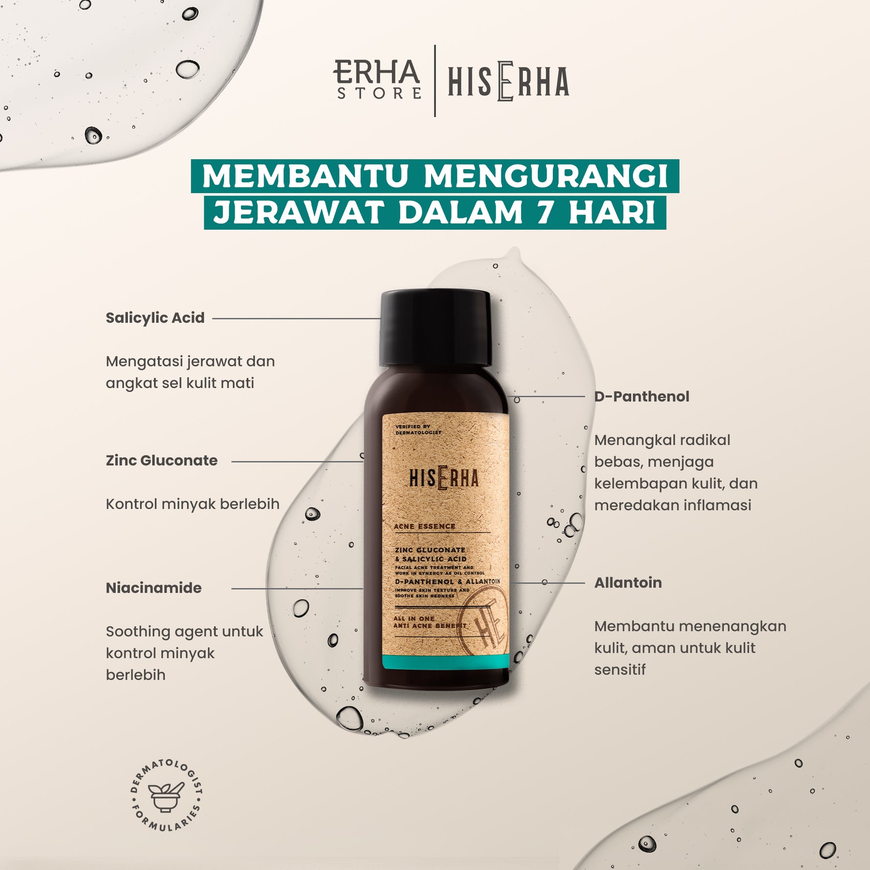 HIS ERHA Paket Facial Wash & Serum Acne - Set untuk Lawan Jerawat / Kurangi Minyak khusus Pria, Melembapkan Wajah, Verified by Dermatologist,Nicianamide, Salicylic Acid, Zinc PCA, D-Phantenol, Gentle Scrub