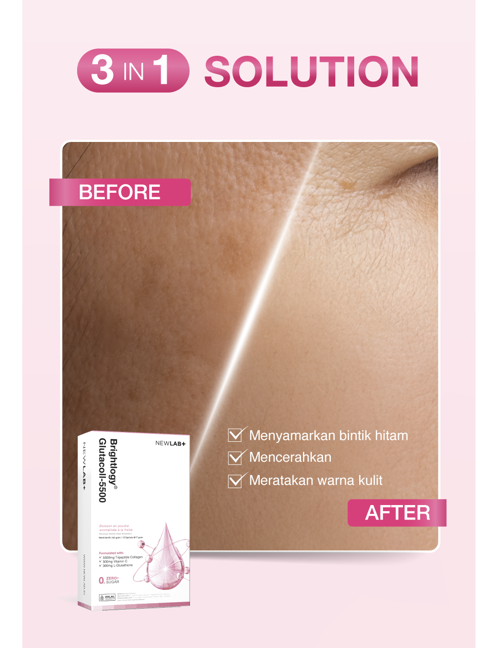 NEWLAB Brightlogy GlutaColl-5500 | Minuman Glutathione & Collagen Drink