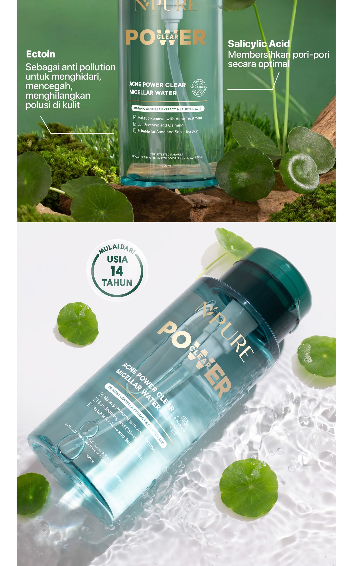 NPURE Acne Power Clear Micellar Water 300ML / Micellar No Alcohol / SLS Free