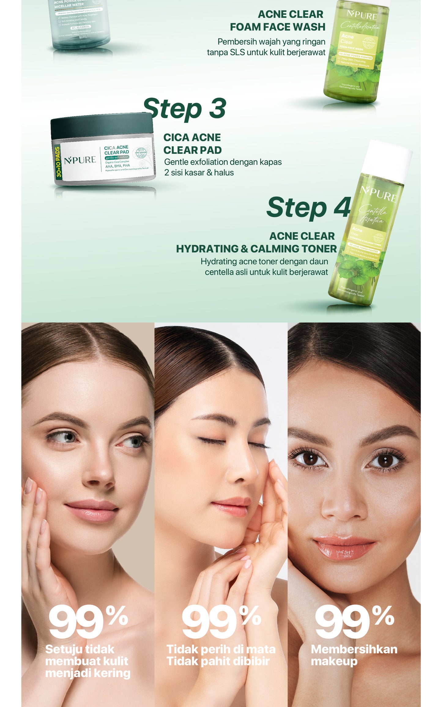 MICELLAR WATER 100ML - NPURE Acne Power Clear Micellar Water 100ml / Micellar No Alcohol / SLS Free 100ml / Travel Size