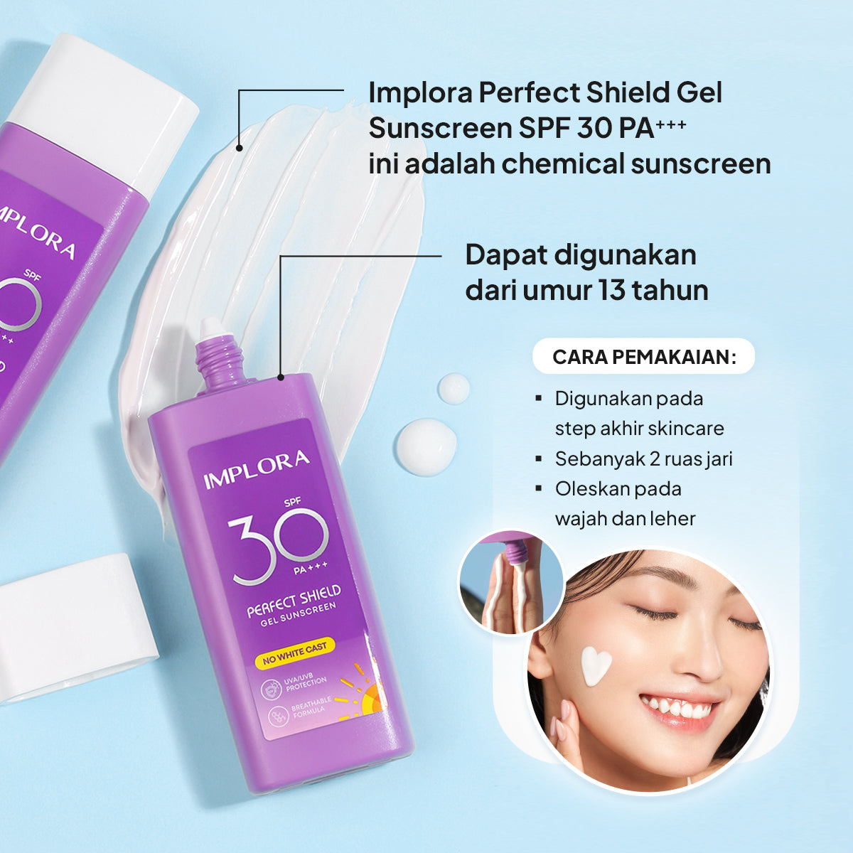 Implora Perfect Shield Gel Sunscreen SPF 30 PA+++ | Sunblock Wajah | Ringan | No White Cast