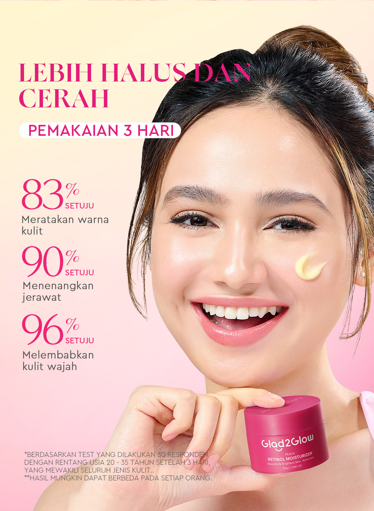 [Tasyafarasya Approved]Glad2Glow Peach Retinol Moisturizer Pelembab Anti Penuaan Penghalang Kulit Mencerahkan Flek Hitam Mengurangi kerutan mencerahkan warna kulit menghaluskan kulit mengecilkan pori-pori membesar dan melembabkan g2glow official store