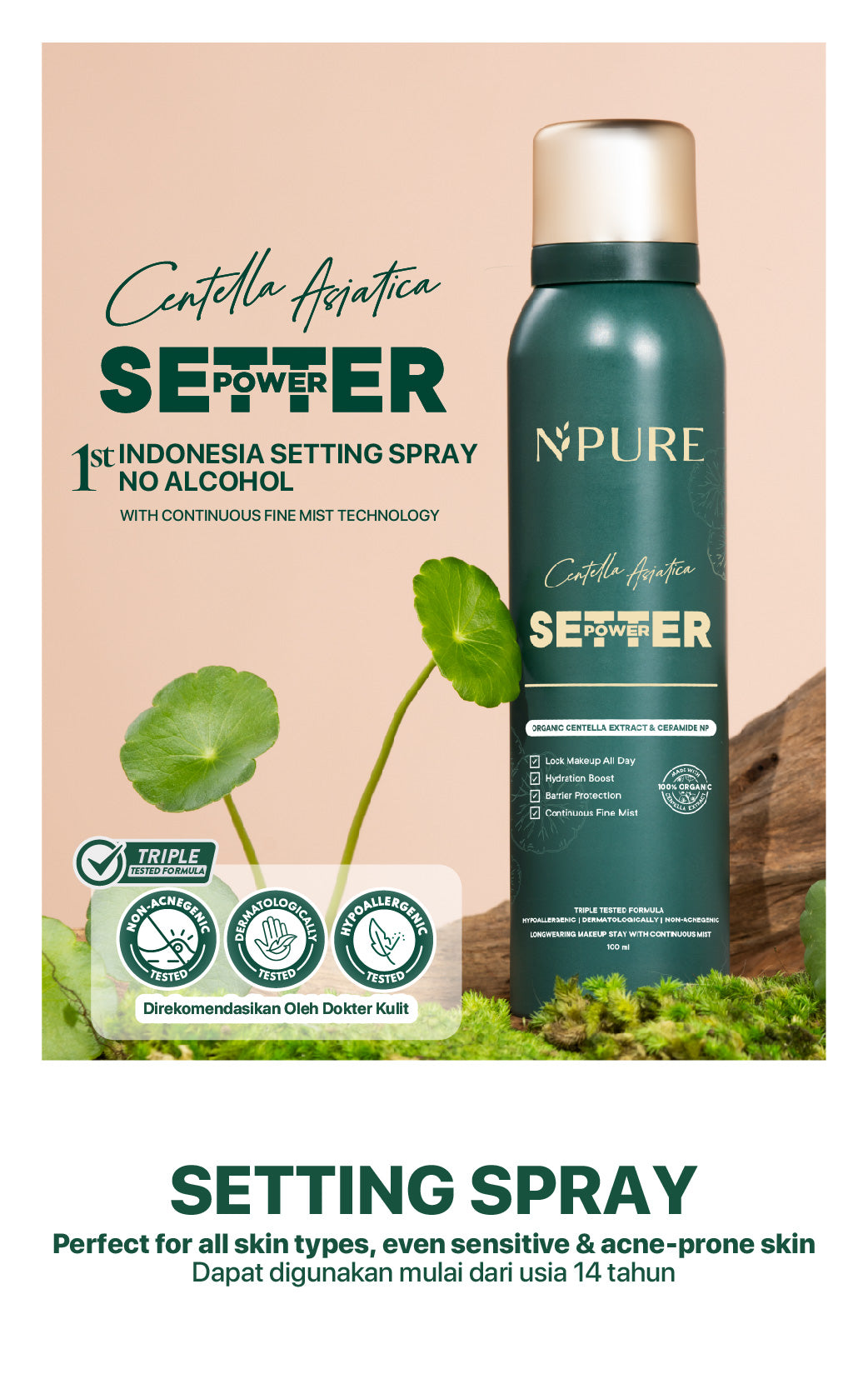 SETTING SPRAY - NPURE  Centella Asiatica Power Setter - Setting Spray / Setting Oil control & Barrier Protection / Setting Spray cocok untuk kulit berjerawat & sensitif / spray makeup tahan lama
