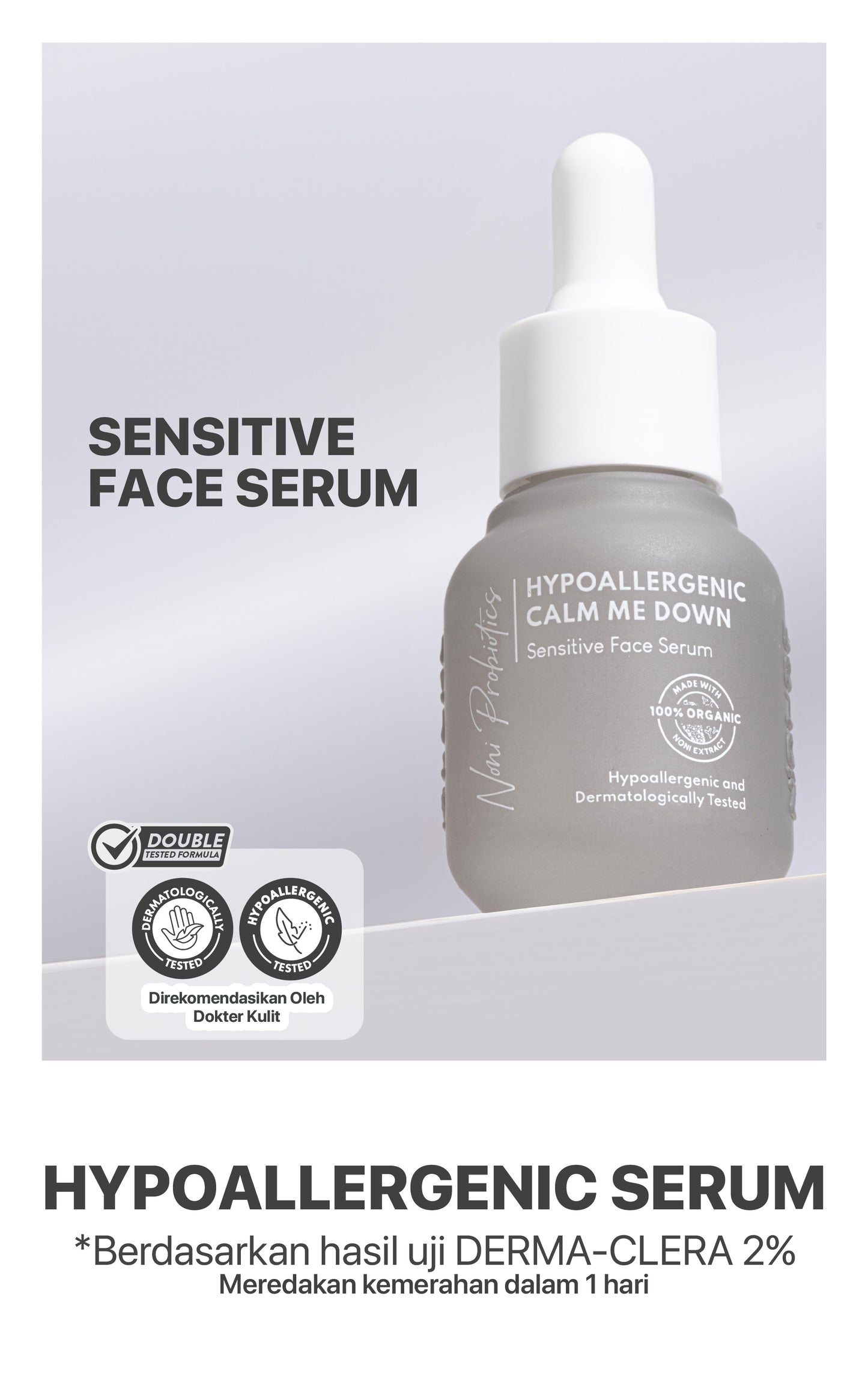 NONI SERUM - NPURE NONI PROBIOTICS HYPOALLERGENIC “CALM ME DOWN” SENSITIVE FACE SERUM / Serum Wajah Hypoallergenic Sensitif Kemerahan / Semua Jenis Kulit / Ceramide