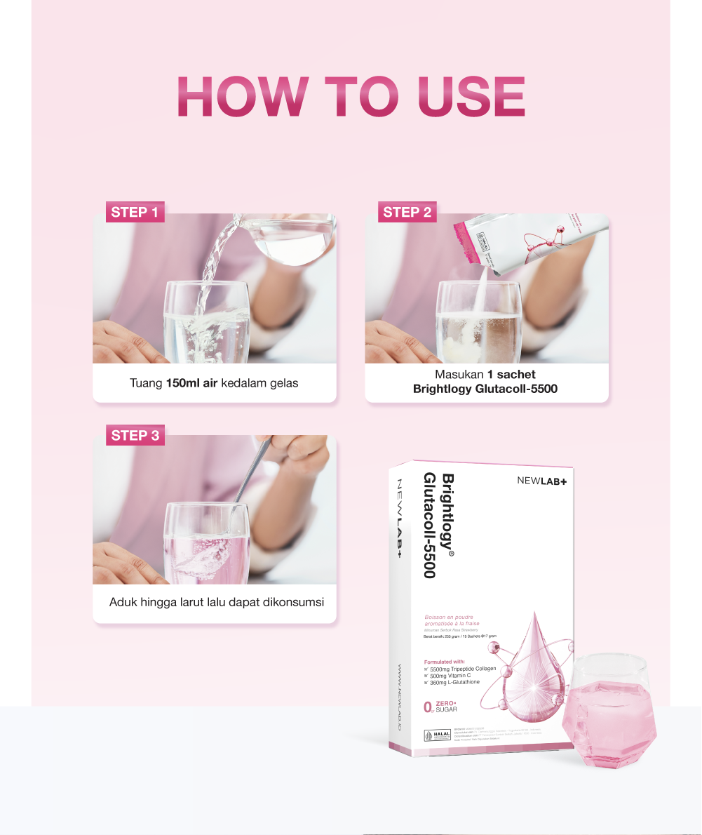 NEWLAB Brightlogy GlutaColl-5500| Collagen Drink | Minuman Collagen & Minuman Glutathione BPOM untuk Mencerahkan 15 Sachet