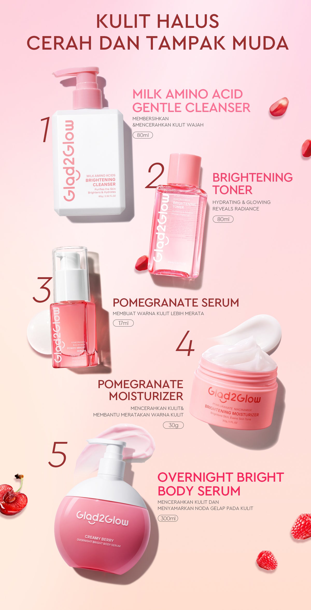 Glad2Glow Bright & Moist Body Serum Series | Body Cream Body Lotion Brighten Moist & Smooth Pemutih Badan Body Serum Glow & Peeling Menghidrasi Kulit Mencerahkan Dan Pemutih Tubuh Atasi Belang Brighty Care Whiten Handbody ohbt Lotion g2g official store