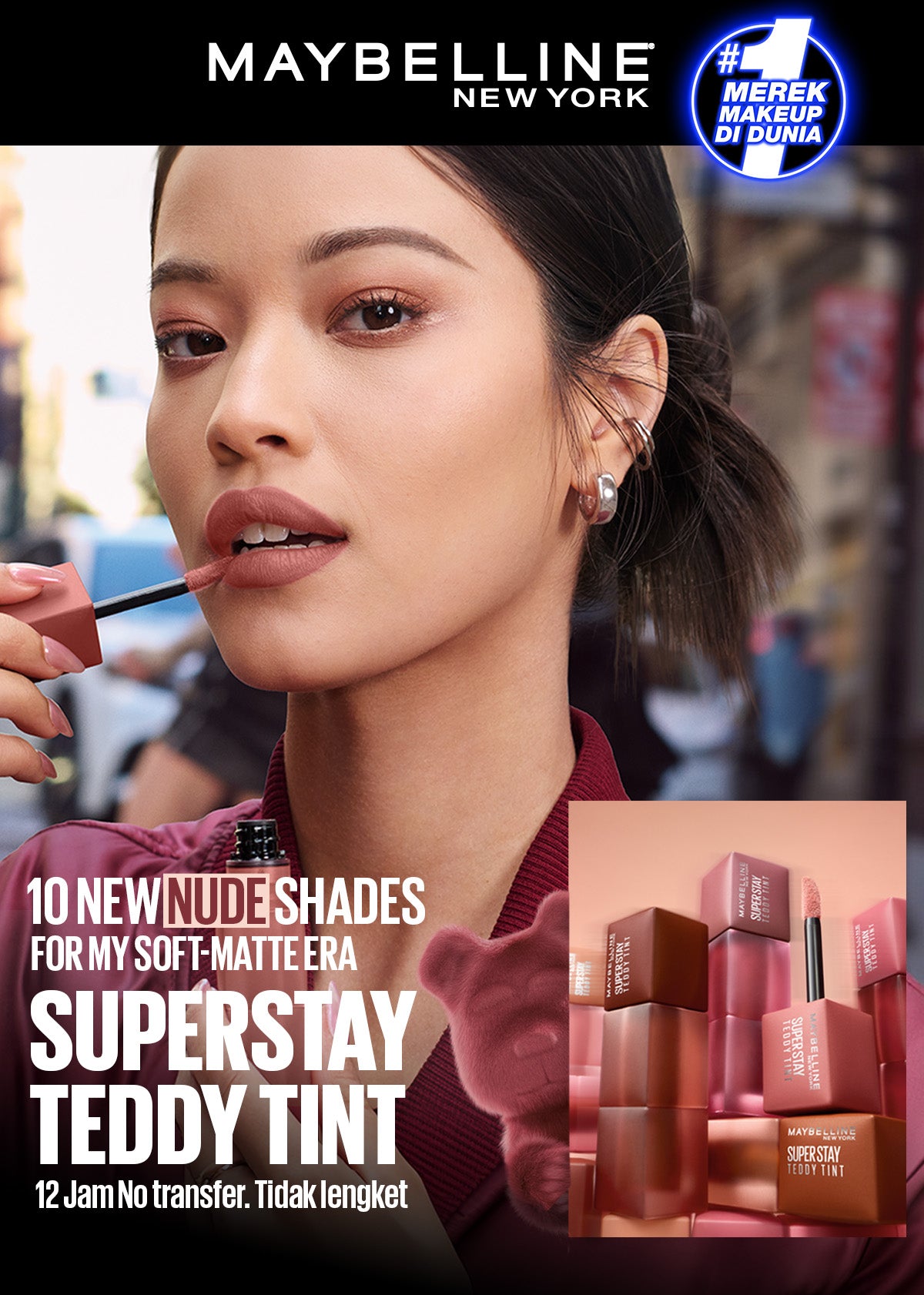 MAYBELLINE OFFICIAL Superstay Teddy Tint 5 mL - Teddy Soft Matte Tahan 12 Jam Lipstick Lipcream Lipstik Perfect Lip Tint