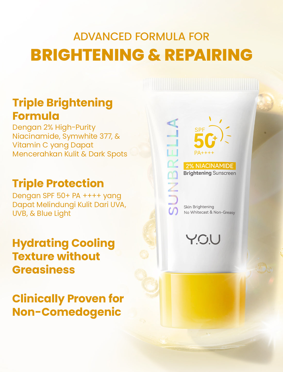 YOU Sunbrella 2% Niacinamide Brightening Sunscreen Cooling Sunscreen Sunscreen Sensasi Dingin Sunscreen SPF 50