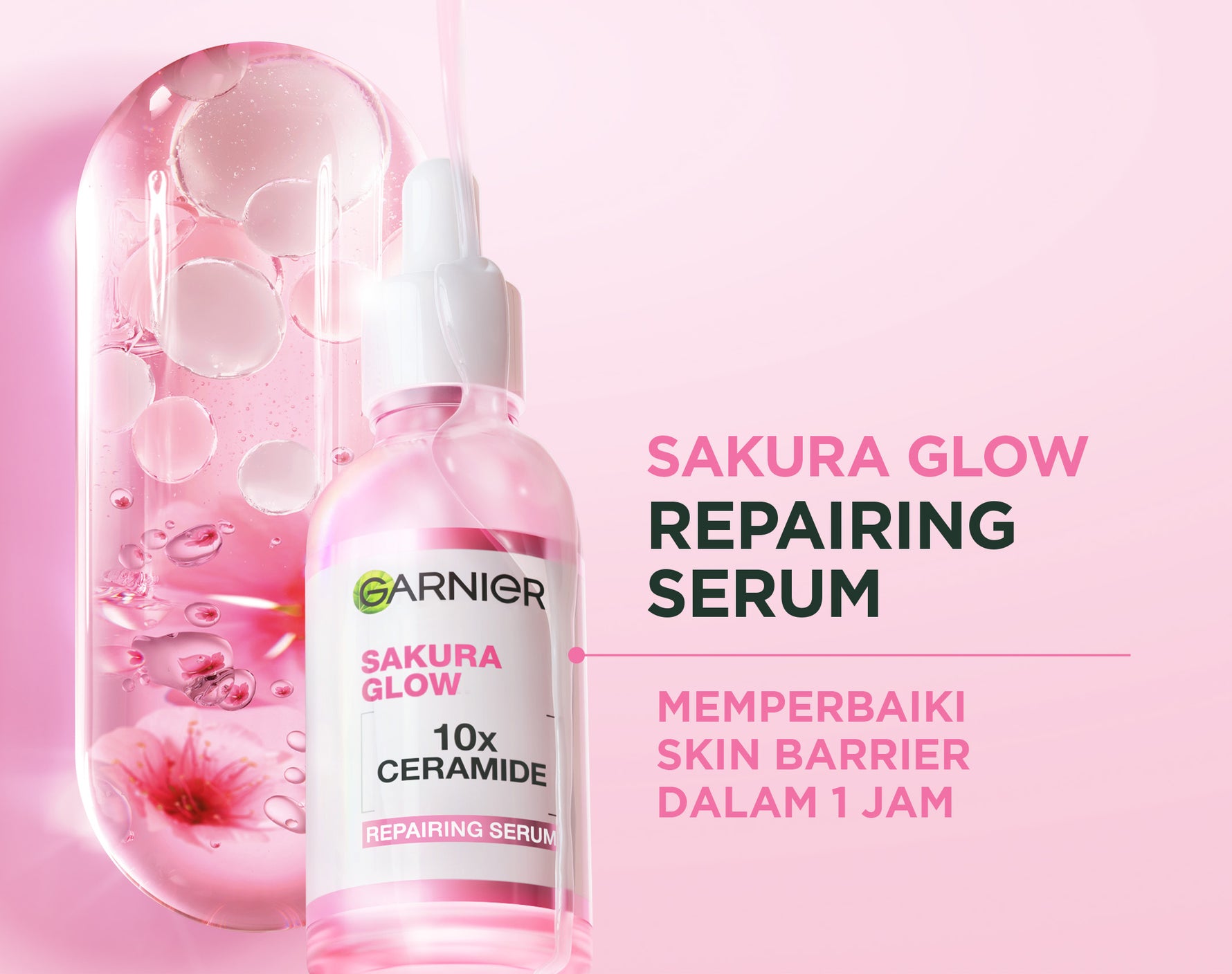 GARNIER Paket Skincare 1 Set Lengkap Sakura Glow Ceramide Skin Barrier Hydrating Daily Set Serum & Cream| Day Cream 50 ml + Night Cream 50 ml + Serum 30 ml tone up mencerahkan moisturizer pelembab