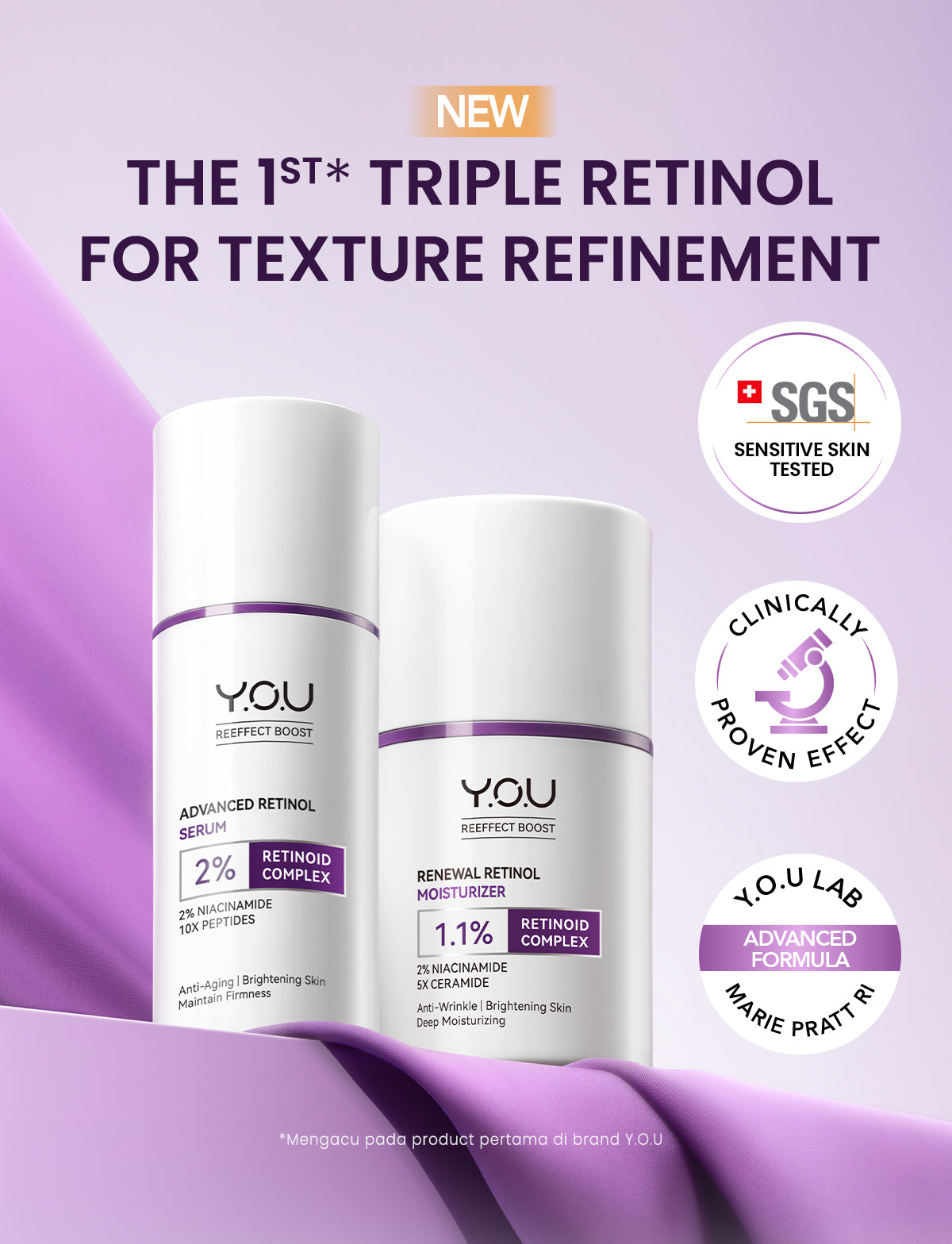YOU Retinol 2pcs Set Advanced Retinol Serum 15ml + Renewal Retinol Moisturizer Anti aging Retinol Paket kulit cerah Brightening Dark spot noda hitam Memperbaiki tekstur kulit Anti aging Menyamarkan mencegah kerutan dan garis halus