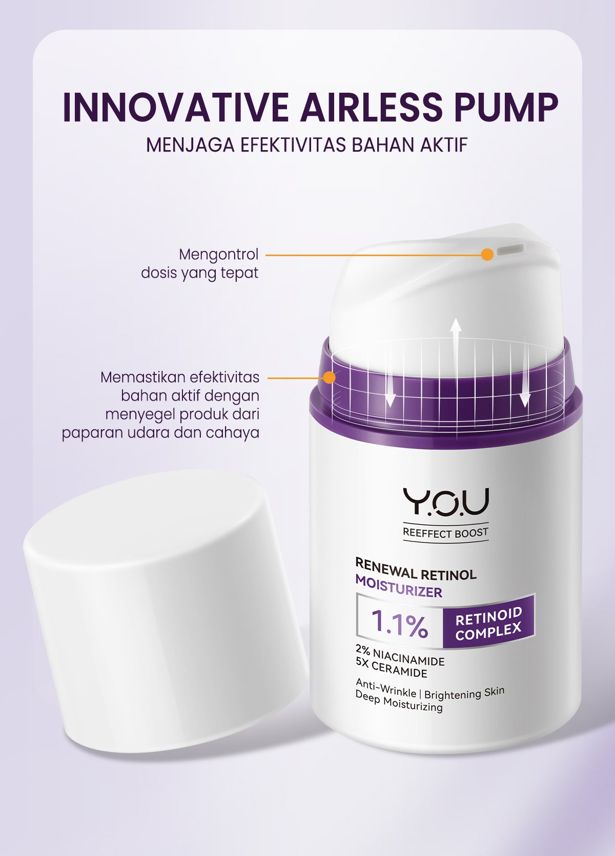 YOU Retinol 2pcs Set Advanced Retinol Serum 15ml + Renewal Retinol Moisturizer Anti aging Retinol Paket kulit cerah Brightening Dark spot noda hitam Memperbaiki tekstur kulit Anti aging Menyamarkan mencegah kerutan dan garis halus