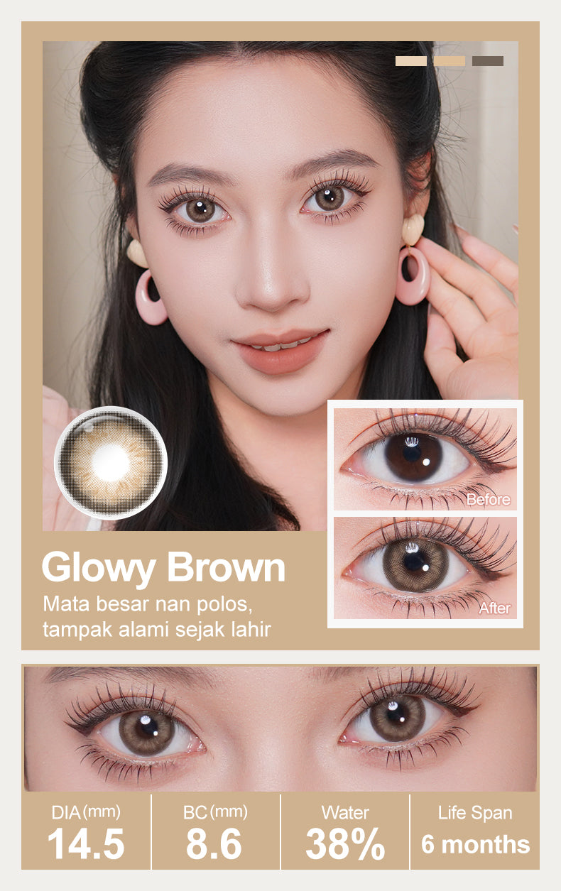 Magister Softlens Minus(0.00~-6.00) Glowy Series 14.5mm abu-abu coklat Gaya eksklusif soflen