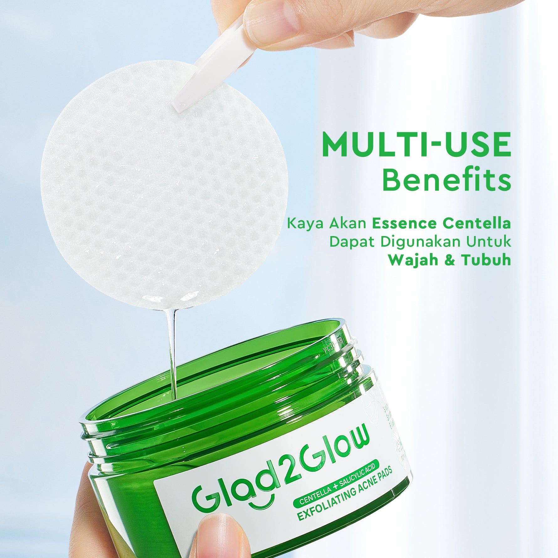 Glad2Glow Centella Salicylic Acid Exfoliating Acne Toner Pads Gentle Eksfoliasi Kulit Jerawat Kulit Sensitif (30 pads) Centella Pads Lactic Acid Malic AHA BHA Peeling Serum Acne Spot Serum Cica Acne Clear Pad Treatment Jerawat exfoliasi wajah obat jerawat