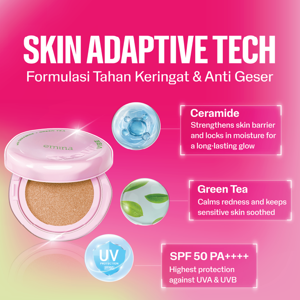 [SPECIAL 11.11] NEW! Emina Glow & Matte 3in1 Skincare Cushion SPF 50 PA++++ 13 G | Flawless Lightweight Make Up Foundation Glowing Skin Transferproof Full High Coverage Bedak Waterproof Sweatproof Dewy Moisturizer Hydrating Barrier Non-Comedogenic BB Crea