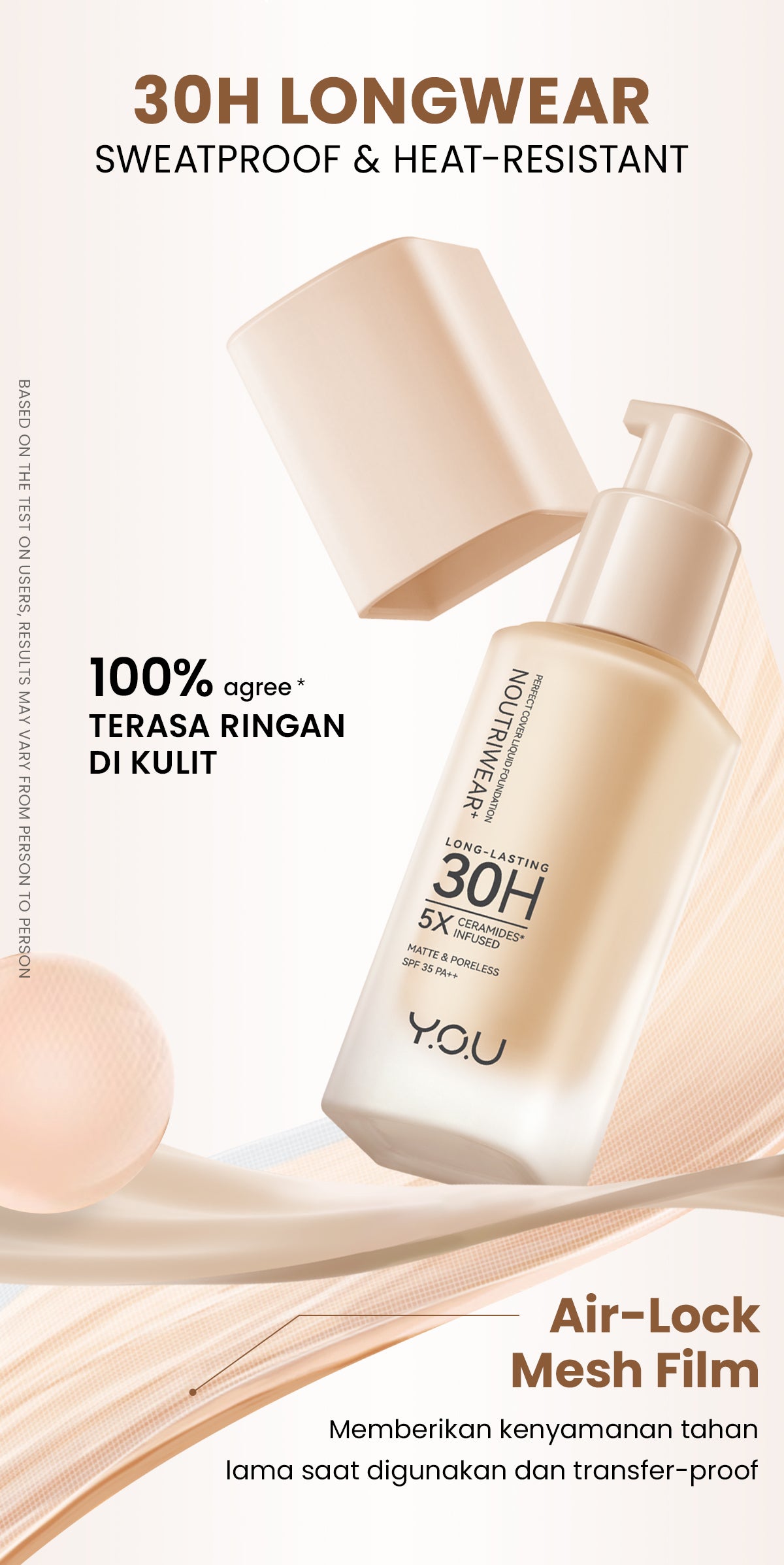 [NEW UPGRADE] YOU NoutriWear+ Perfect Cover Liquid Velvet Liquid Foundation Foundation Dengan Sunscreen High Coverage SPF 35 Velvet Matte Finish