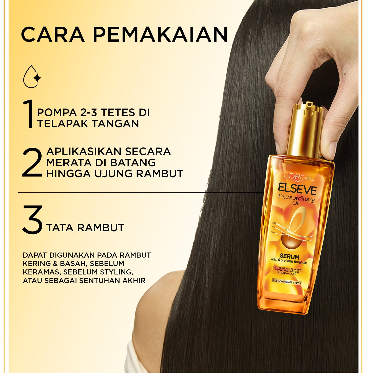 L'Oreal Paris Elseve Extraordinary Oil Gold Hair Treatment Serum 100ml -  Rambut Halus Berkilau dalam Satu Pemakaian - dari Bunga Istimewa Omega 3 - Perawatan Rambut Vitamin Rambut 100ml   Vitamin rambut