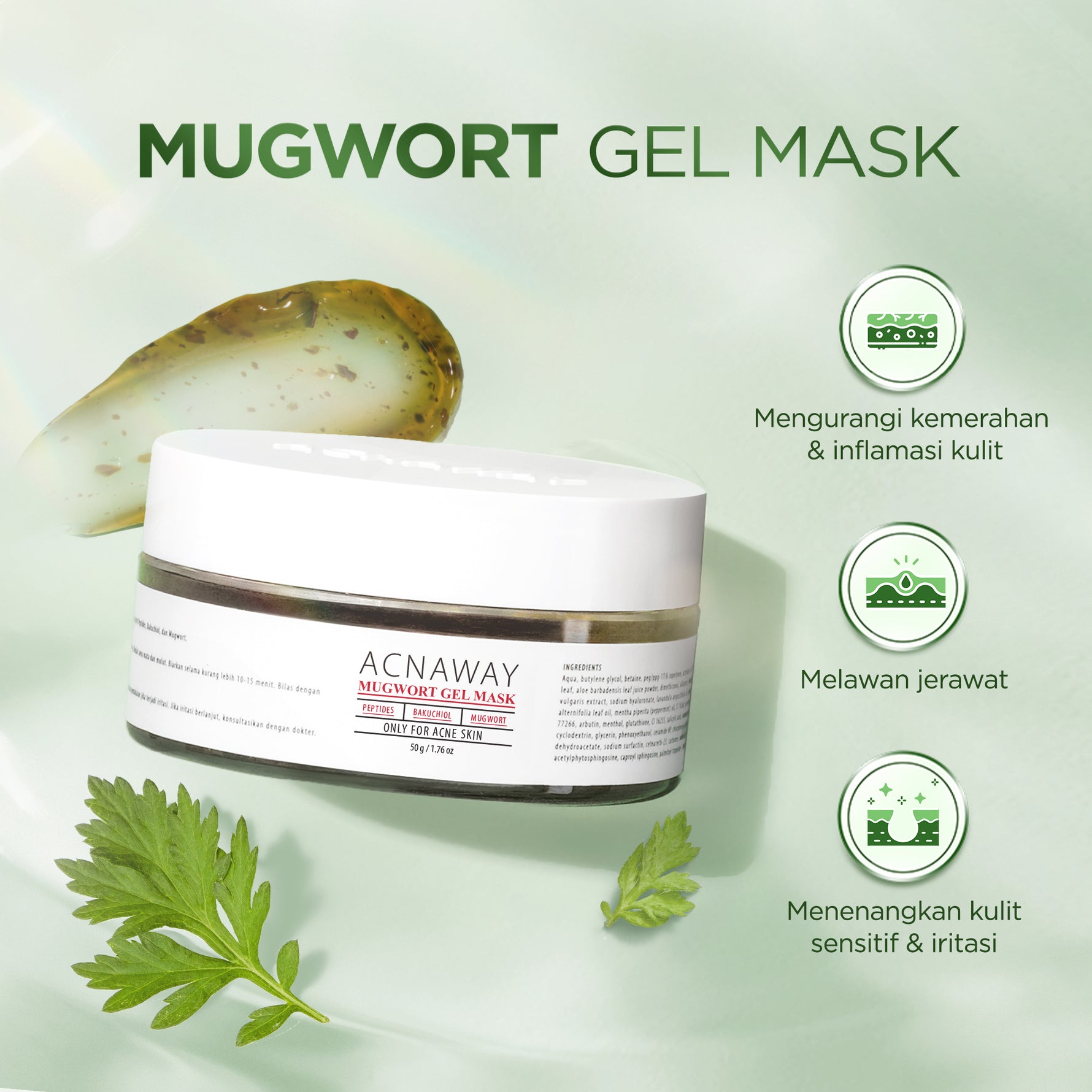 ACNAWAY 2PCS Advanced Mugwort Gel Mask – Face Mask Gel Masker Wajah untuk Kulit Berjerawat | Mencerahkan, Menghaluskan & Membersihkan Pori | Anti Kusam, Komedo & Minyak | Acne Skincare Brightening & Pore Care Masker Komedo Sleeping Mask Masker