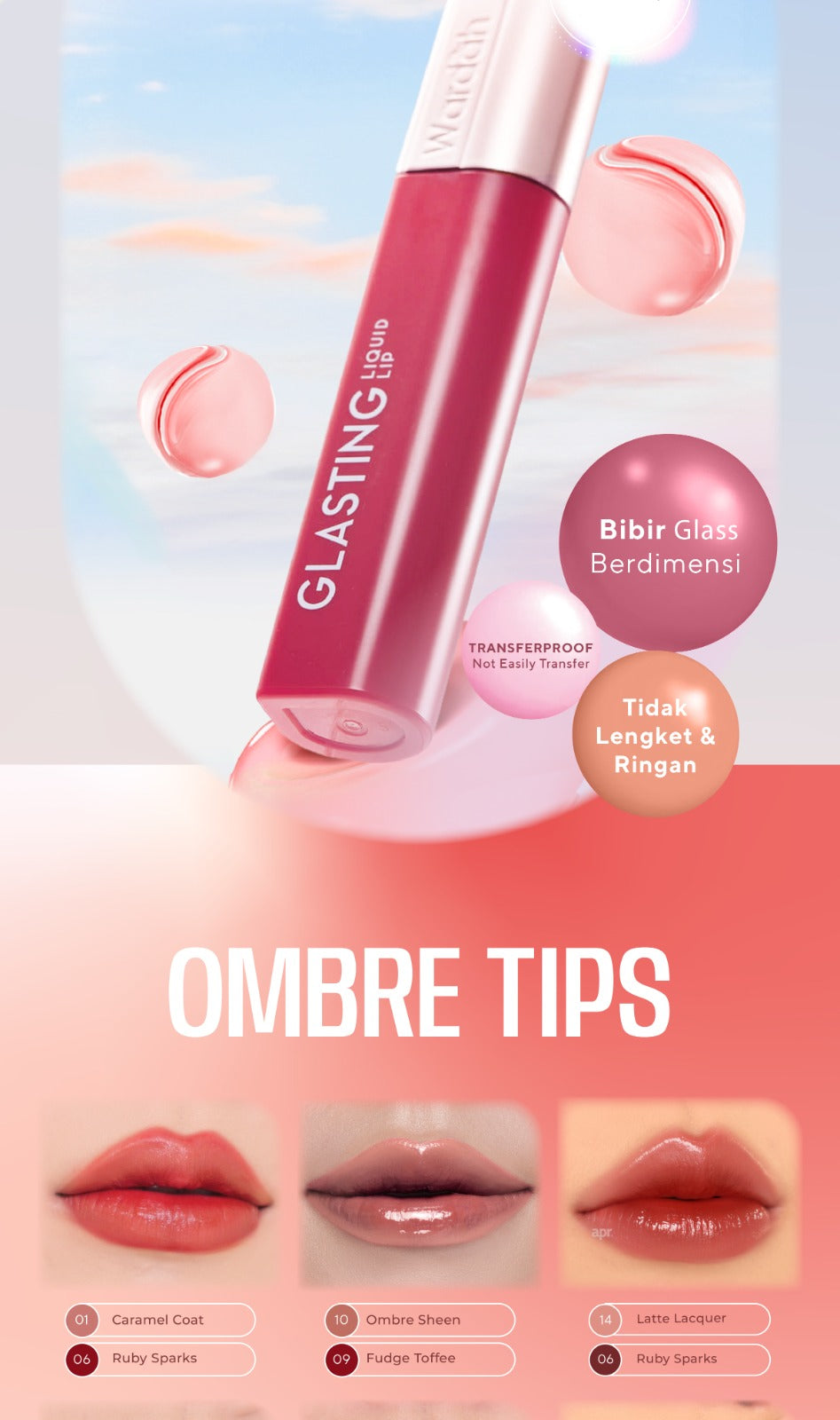 BEST SELLING! WARDAH Glasting Liquid Lip PINK POWER Lip Stain Lipgloss Lipstik Liptint Lip Matte Lipstick Lipcream Cleopatra Look Lip Cream Glossy Lip Longlasting Waterproof Tahan Lama Glaze Lip Makeup Two Tone Lip