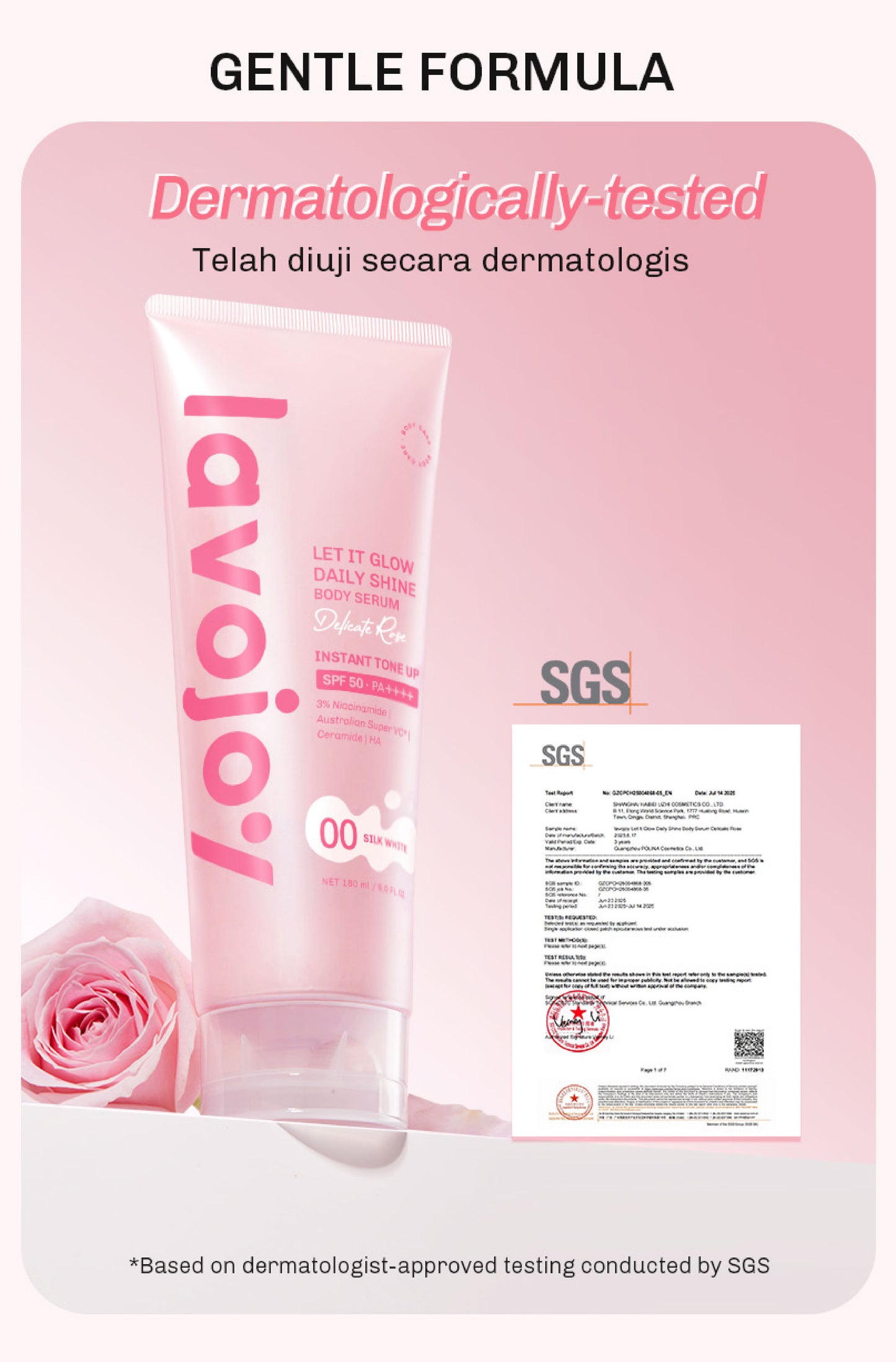 [TONE UP SHADE 01] Lavojoy Let It Glow Daily Shine Body Serum Instant Tone Up Delicate Rose with SPF 50 PA++++|Shade 01 Cream Beige|Body Serum untuk Perlindungan Sinar UV|Mencerahkan Seketika & Melembapkan Kulit dengan 3% Niacinamide + Australian Super VC