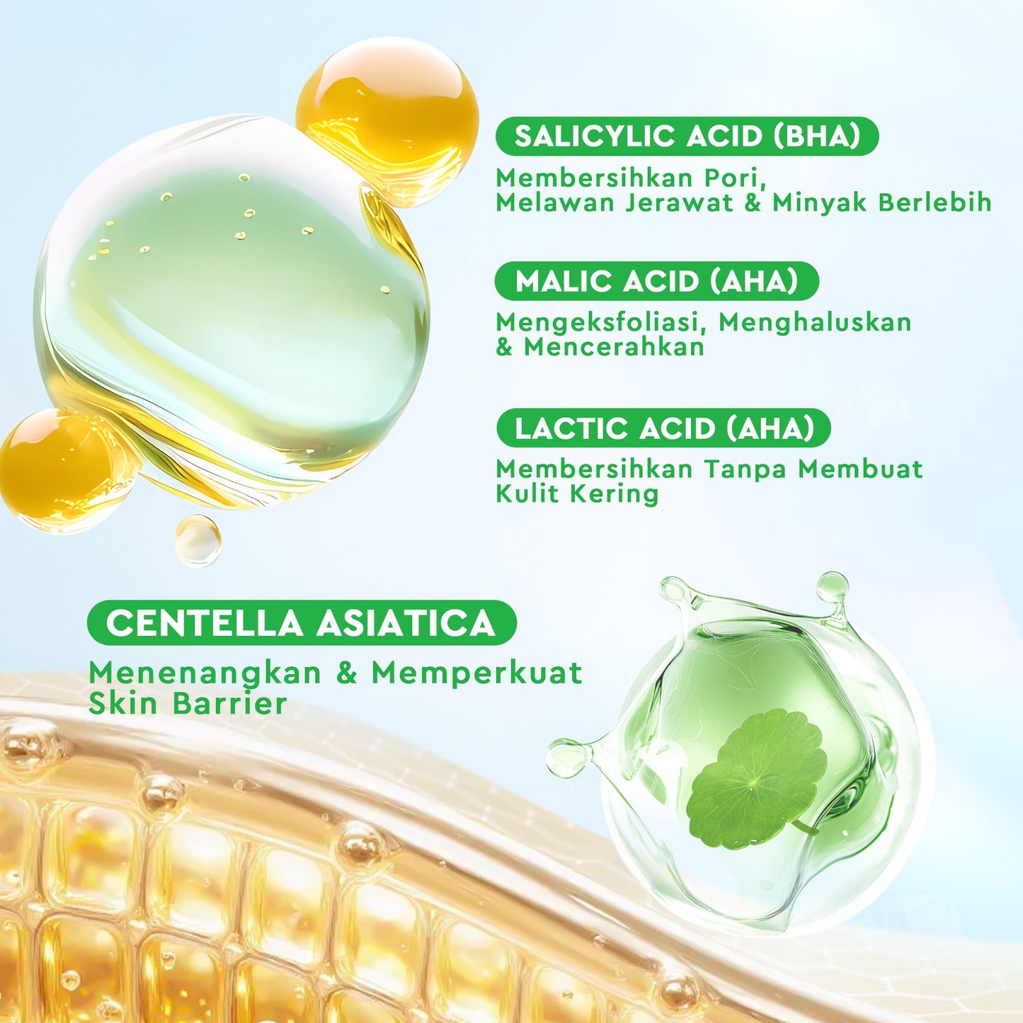 Glad2Glow Centella Salicylic Acid Exfoliating Acne Toner Pads Gentle Eksfoliasi Kulit Jerawat Kulit Sensitif (30 pads) Centella Pads Lactic Acid Malic AHA BHA Peeling Serum Acne Spot Serum Cica Acne Clear Pad Treatment Jerawat exfoliasi wajah obat jerawat