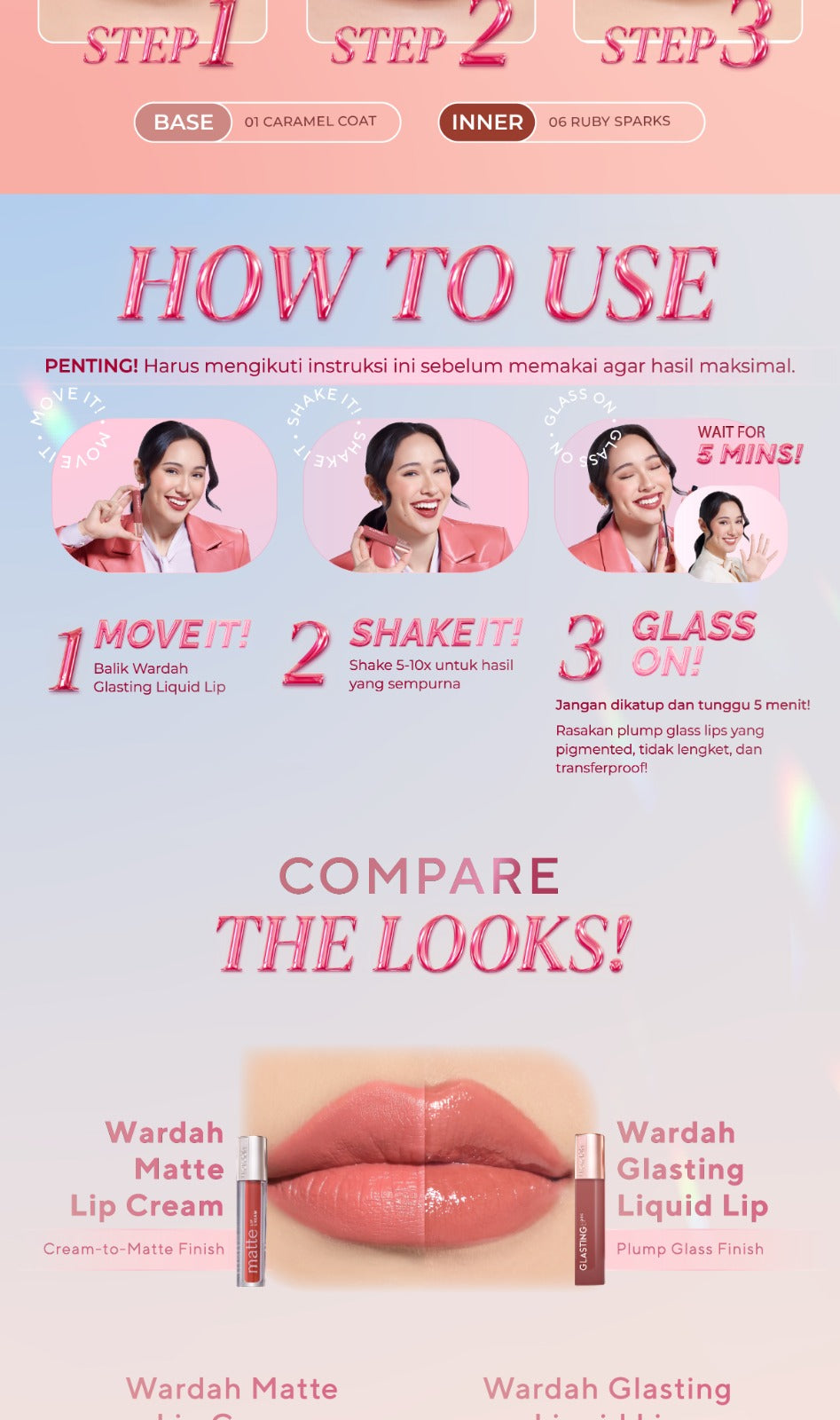 BEST SELLING! WARDAH Glasting Liquid Lip PINK POWER Lip Stain Lipgloss Lipstik Liptint Lip Matte Lipstick Lipcream Cleopatra Look Lip Cream Glossy Lip Longlasting Waterproof Tahan Lama Glaze Lip Makeup Two Tone Lip