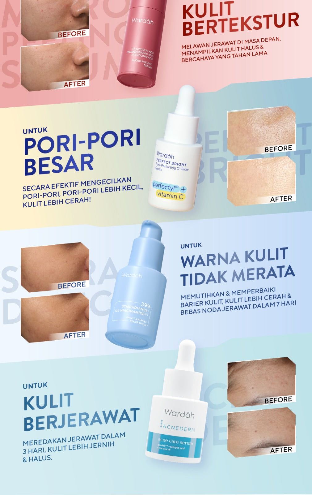 WARDAH Serum Complete Series For Every Skin Concern - Exosome PDRN Serum Tosca, Retinal Serum Silver, Acnederm, C-Defense, Lightening, Crystal Secret, Renew You, Hydra Rose, Symradiance 399, Perfectyl Perfect Bright, Peeling Exfoliating Serum - Skincare