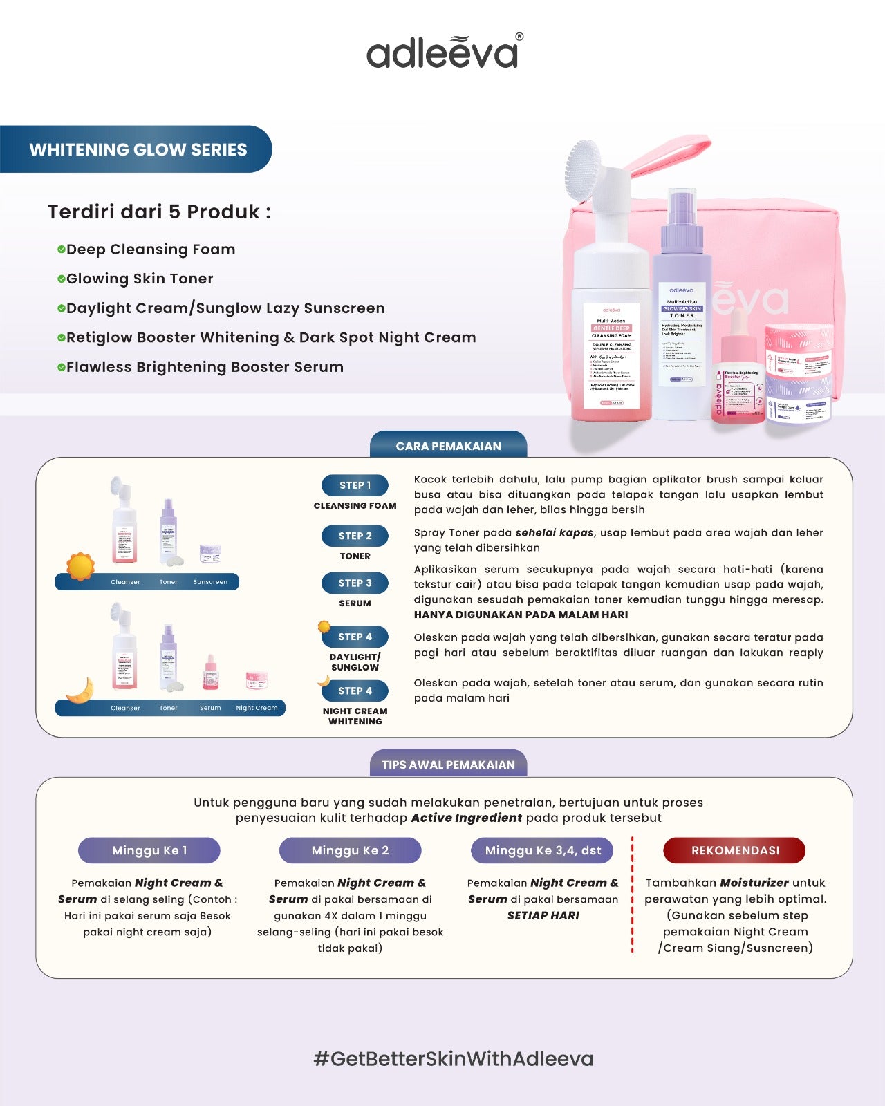 BUNDLE COMBO MELACARE Whitening Glow Booster Series Complete + Peeling Serum + Moisturizer