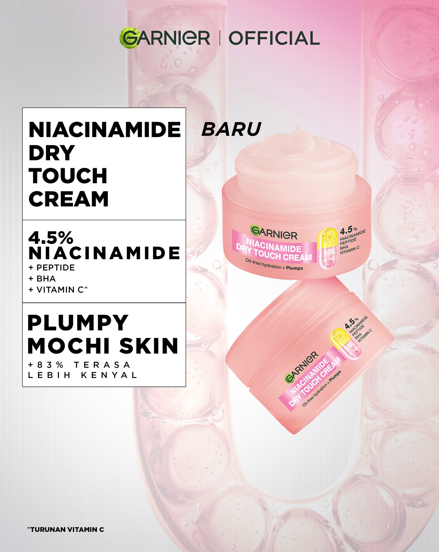[NEW LAUNCH] GARNIER Mochi Dry Touch Cream Moisturizer Pelembab Wajah Skin Barrier 4.5% Vitamin C / Niacinamide / Salicylic Acid 30ml & 50ml Skincare Set Krim Siang Krim Malam Day Cream Serum Tone Up Mosturizer Mousturizer Cream Pemutih Wajah