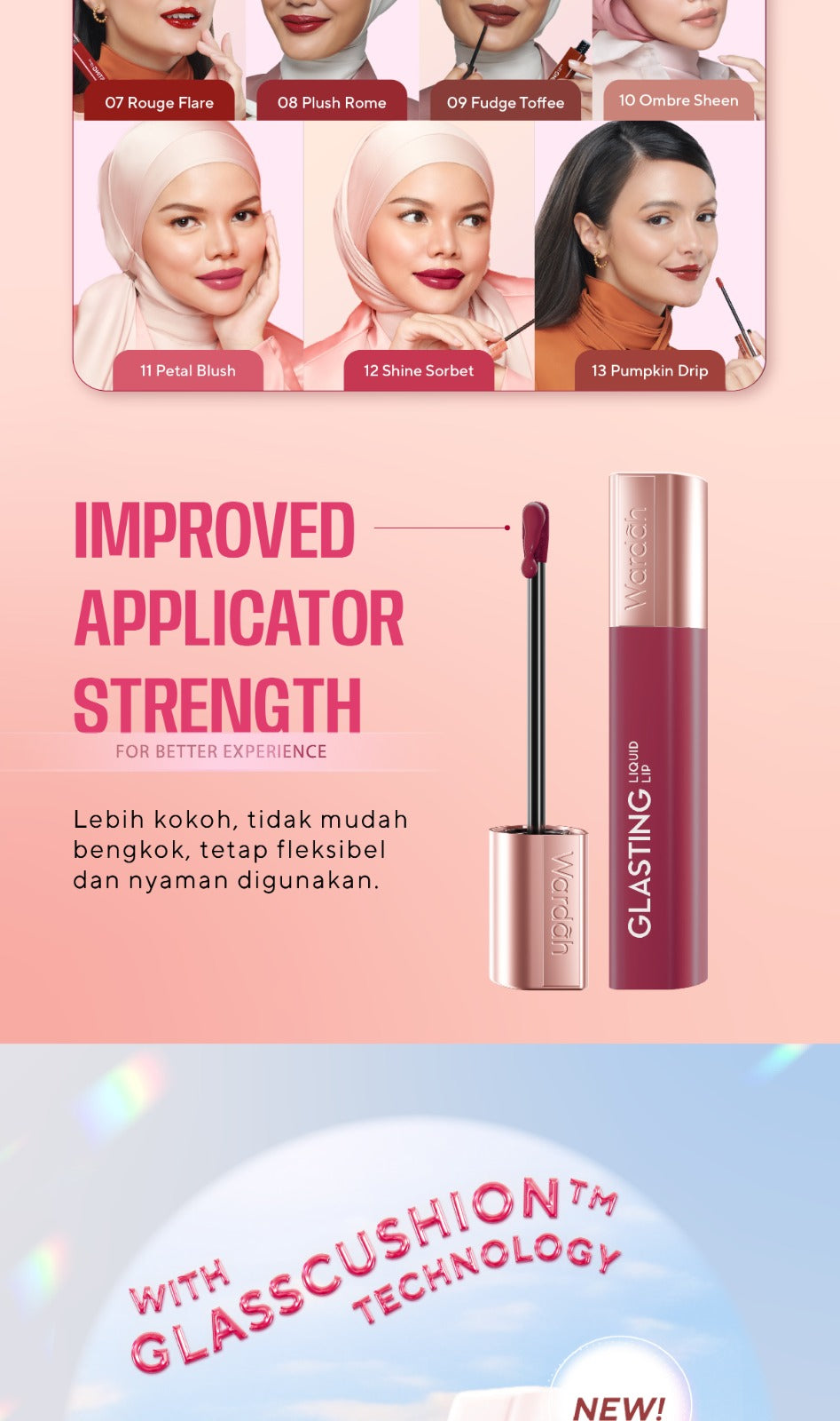 BEST SELLING! WARDAH Glasting Liquid Lip PINK POWER Lip Stain Lipgloss Lipstik Liptint Lip Matte Lipstick Lipcream Cleopatra Look Lip Cream Glossy Lip Longlasting Waterproof Tahan Lama Glaze Lip Makeup Two Tone Lip