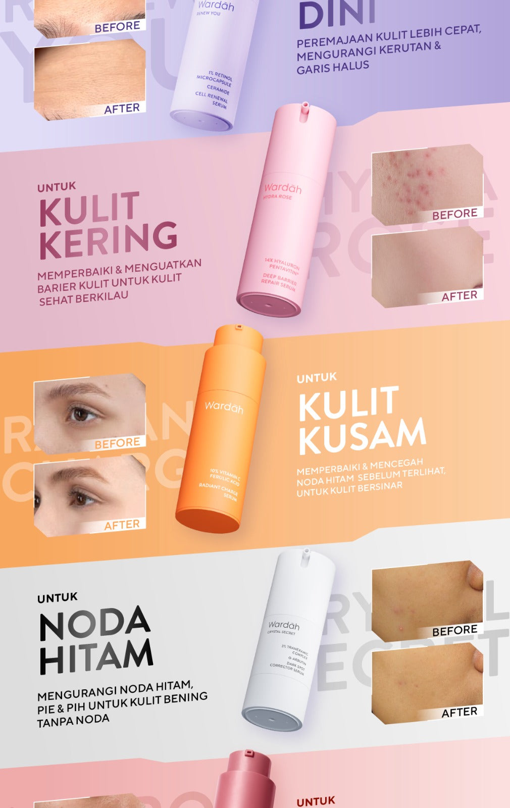 WARDAH Serum Complete Series For Every Skin Concern - Exosome PDRN Serum Tosca, Retinal Serum Silver, Acnederm, C-Defense, Lightening, Crystal Secret, Renew You, Hydra Rose, Symradiance 399, Perfectyl Perfect Bright, Peeling Exfoliating Serum - Skincare