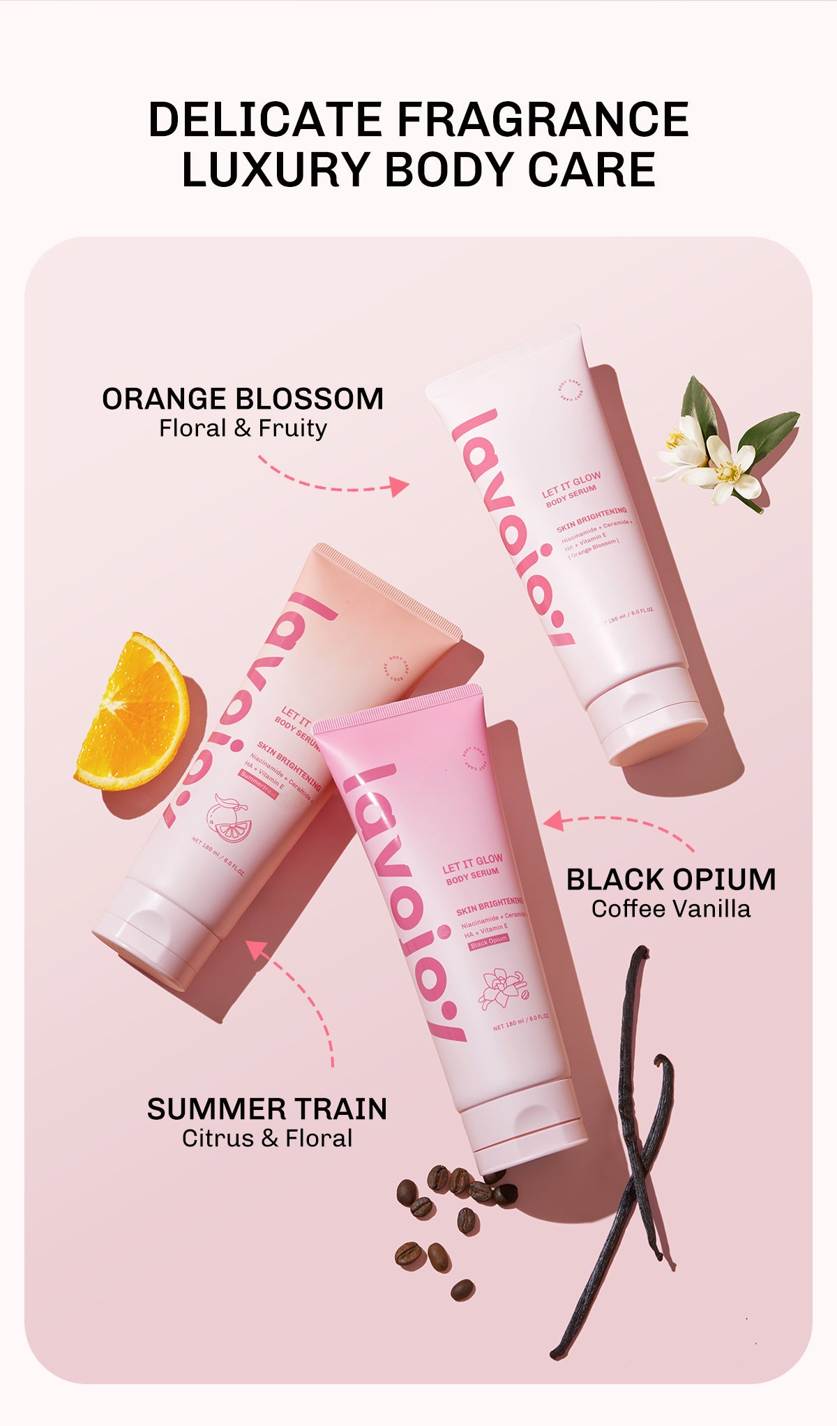 [BUNDLE DAY&NIGHT] Lavojoy Let It Glow Daily Shine Body Serum Instant Tone Up Delicate Rose with SPF 50 PA++++ & Body Serum Skin Brightening | Mencerahkan dan Melembabkan kulit |  Body Serum Siang dan Malam