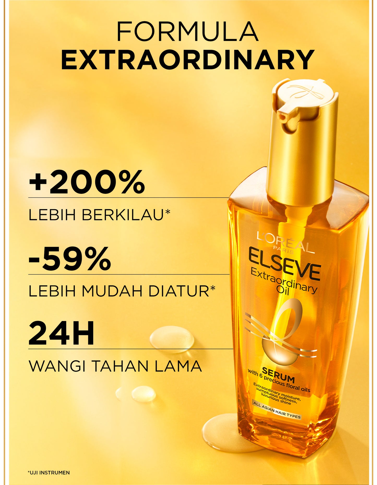 L'Oreal Paris Elseve Extraordinary Oil Gold Hair Treatment Serum 100ml -  Rambut Halus Berkilau dalam Satu Pemakaian - dari Bunga Istimewa Omega 3 - Perawatan Rambut Vitamin Rambut 100ml   Vitamin rambut