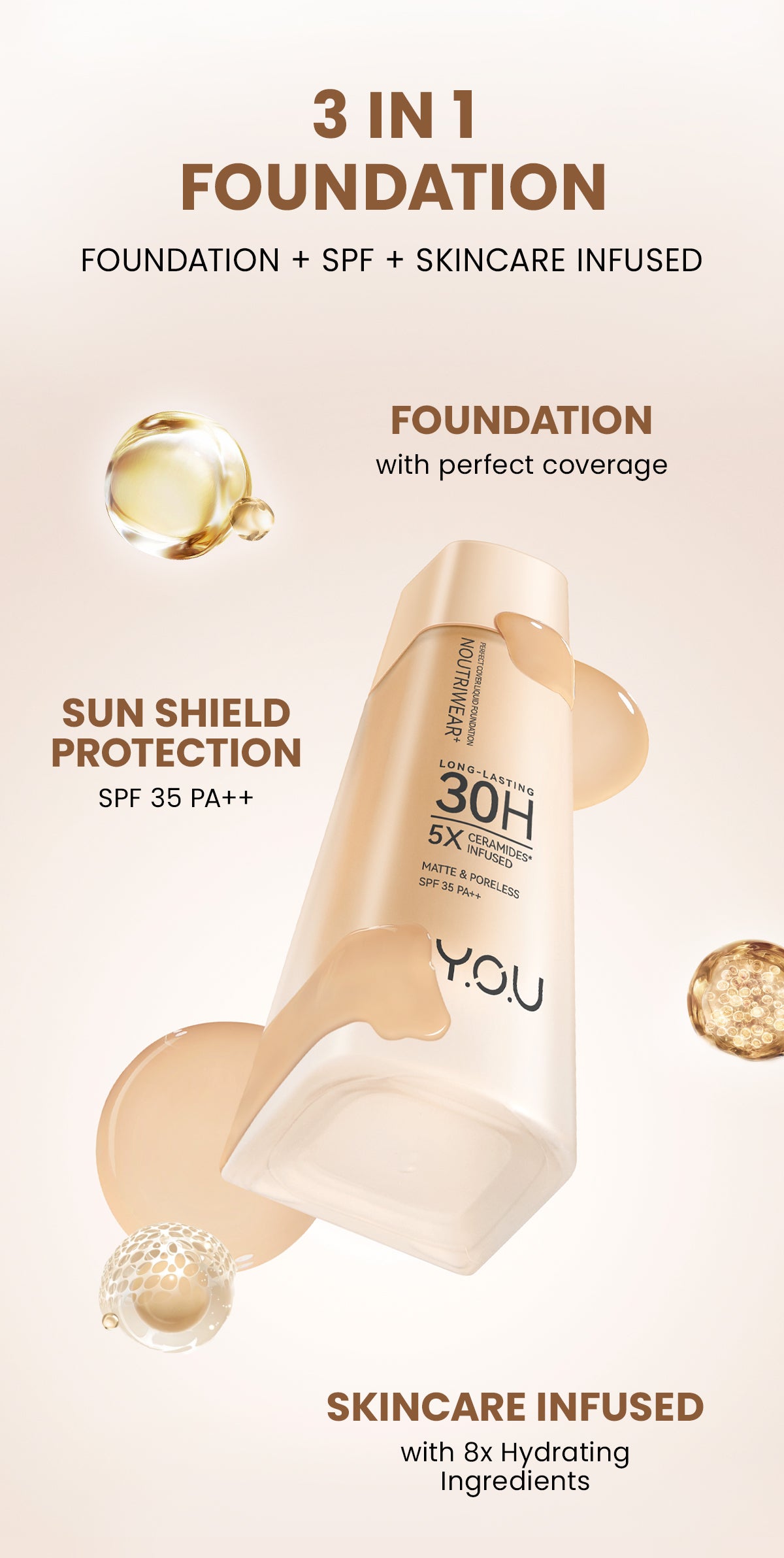 [NEW UPGRADE] YOU NoutriWear+ Perfect Cover Liquid Velvet Liquid Foundation Foundation Dengan Sunscreen High Coverage SPF 35 Velvet Matte Finish