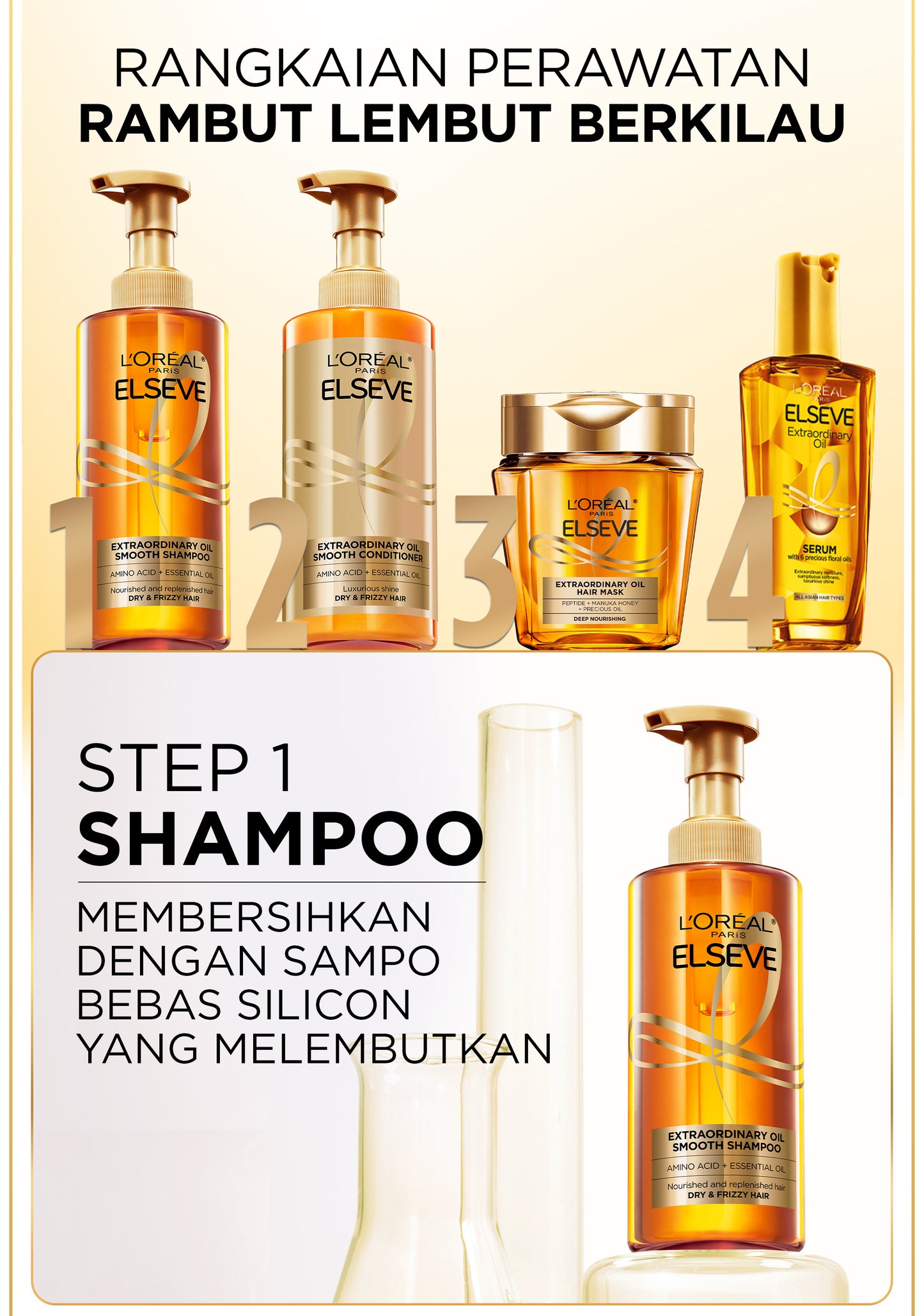L'Oreal Paris Elseve Extraordinary Oil Gold Hair Treatment Serum 100ml -  Rambut Halus Berkilau dalam Satu Pemakaian - dari Bunga Istimewa Omega 3 - Perawatan Rambut Vitamin Rambut 100ml   Vitamin rambut