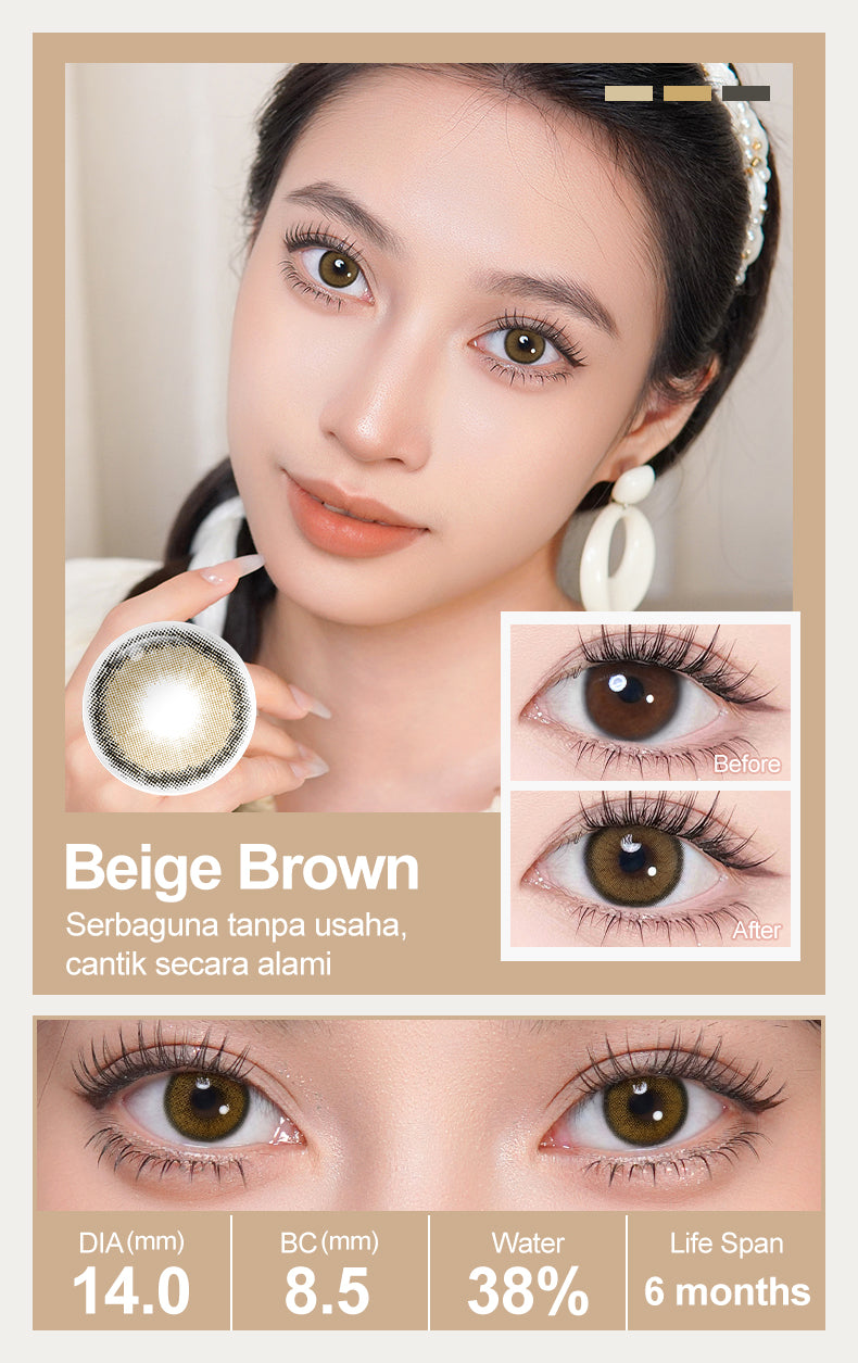 [Diameter kecil Kit]Magister Softlens Minus Kit 14.0mm softlens paketan lengkap minus Nude Brown OMG