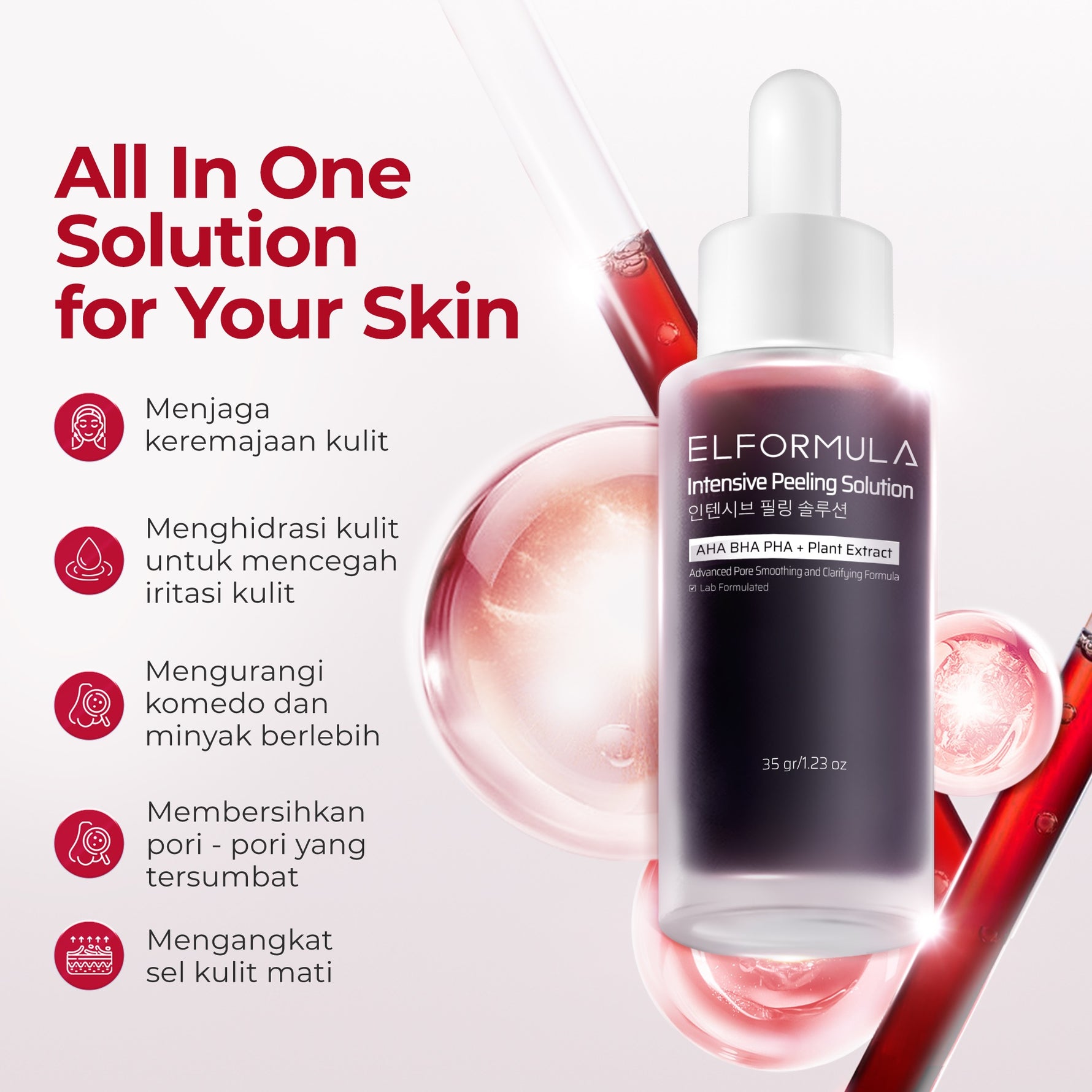ELFORMULA Intensive Peeling Solution - Peeling Serum Dark Spot Glass Skin Eksfoliasi Wajah Mengangkat Sel Kulit Mati AHA BHA PHA Glowing Smooth Skin Mencerahkan Kulit Halus Blackhead Brightening Whitening Exfoliasi Exfoliating