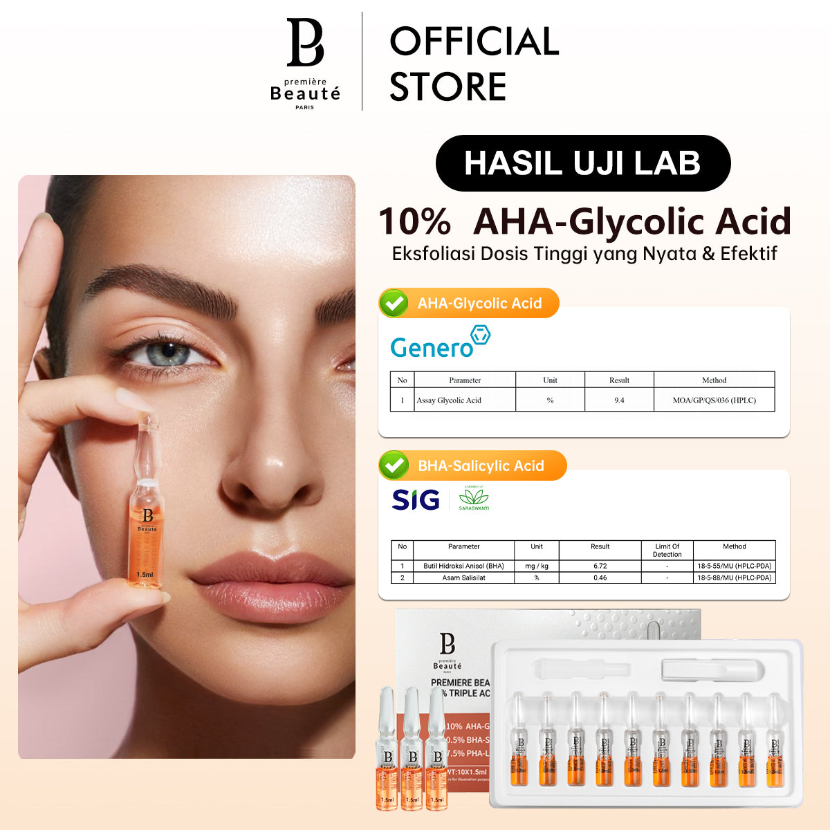 PREMIERE BEAUTE [NEW LAUNCH] AHA BHA PHA 18% Triple Acids Advanced Peeling Ampoule REAL & EFFECTIVE High Dose Exfoliation ZERO OXIDATION Pore Refining