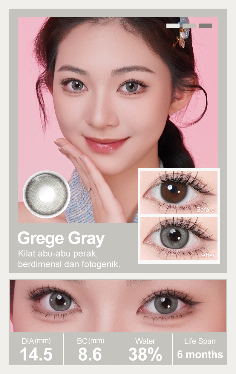 Magister Softlens Minus Gray Series Colored Lenses 14.00mm-14.50mm Seri abu-abu Sepasang 6Bulan