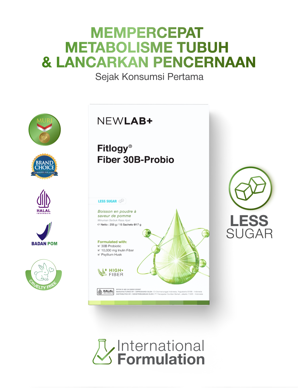 NEWLAB Fitlogy Fiber 30B-Probio | Minuman Probiotik | Fiber Drink untuk Diet | Kaya akan Probiotic 15 Sachet