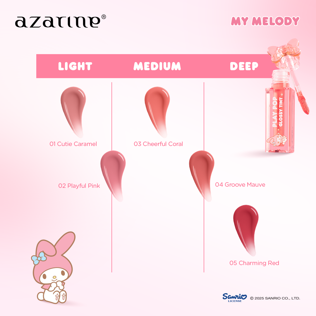 Azarine Play Pop Glossy Tint [3ml] Liptint Glossy Tahan Lama Extra Moisturizing dengan Hyaluronic Acid dan Peptide Melembabkan Menutrisi Bibir Kering