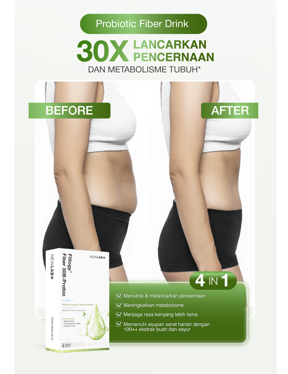 NEWLAB Fitlogy Fiber 30B-Probio | Minuman Probiotik | Fiber Drink untuk Diet | Kaya akan Probiotic 15 Sachet